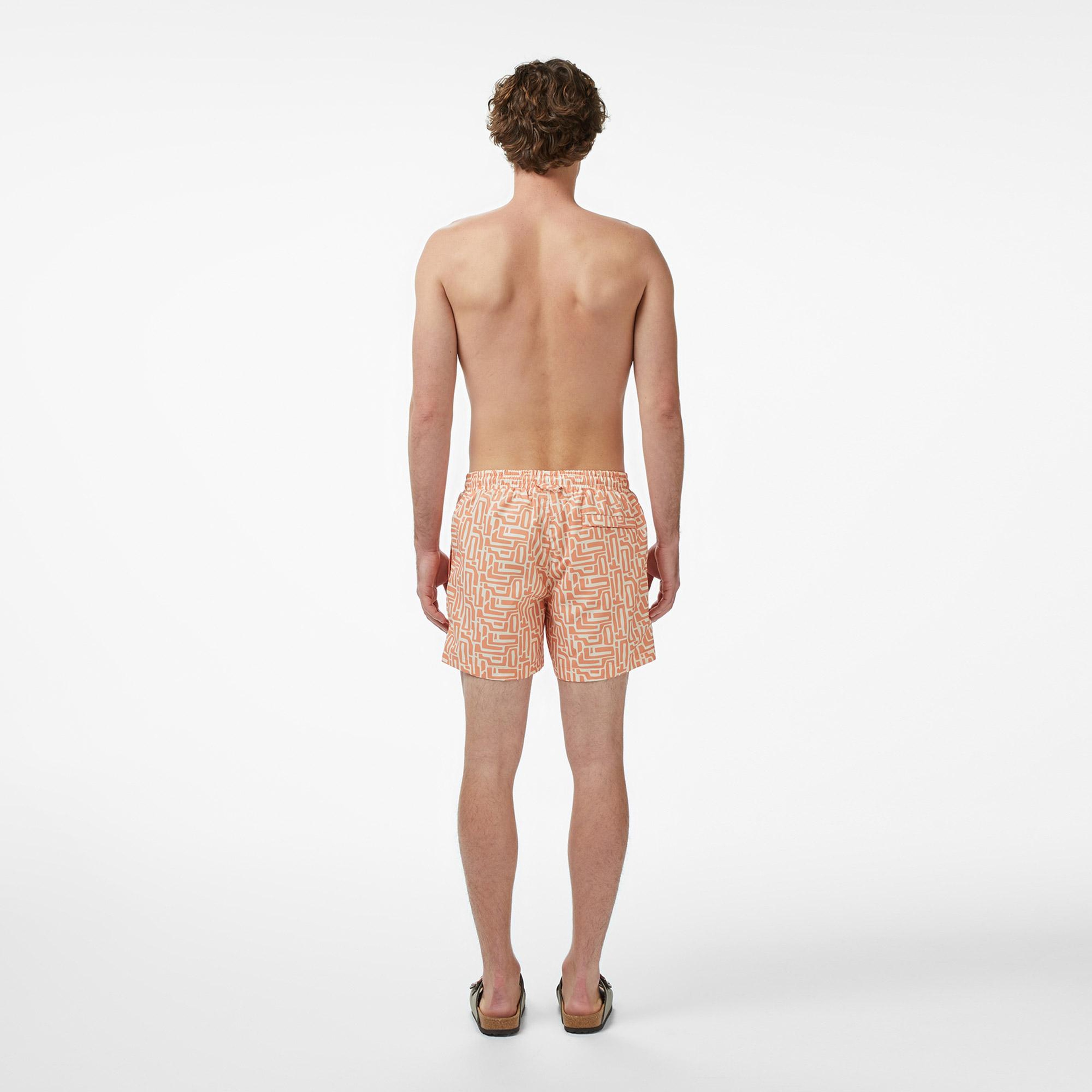 Lacoste Erkek Regular Fit Desenli Turuncu Deniz Şortu