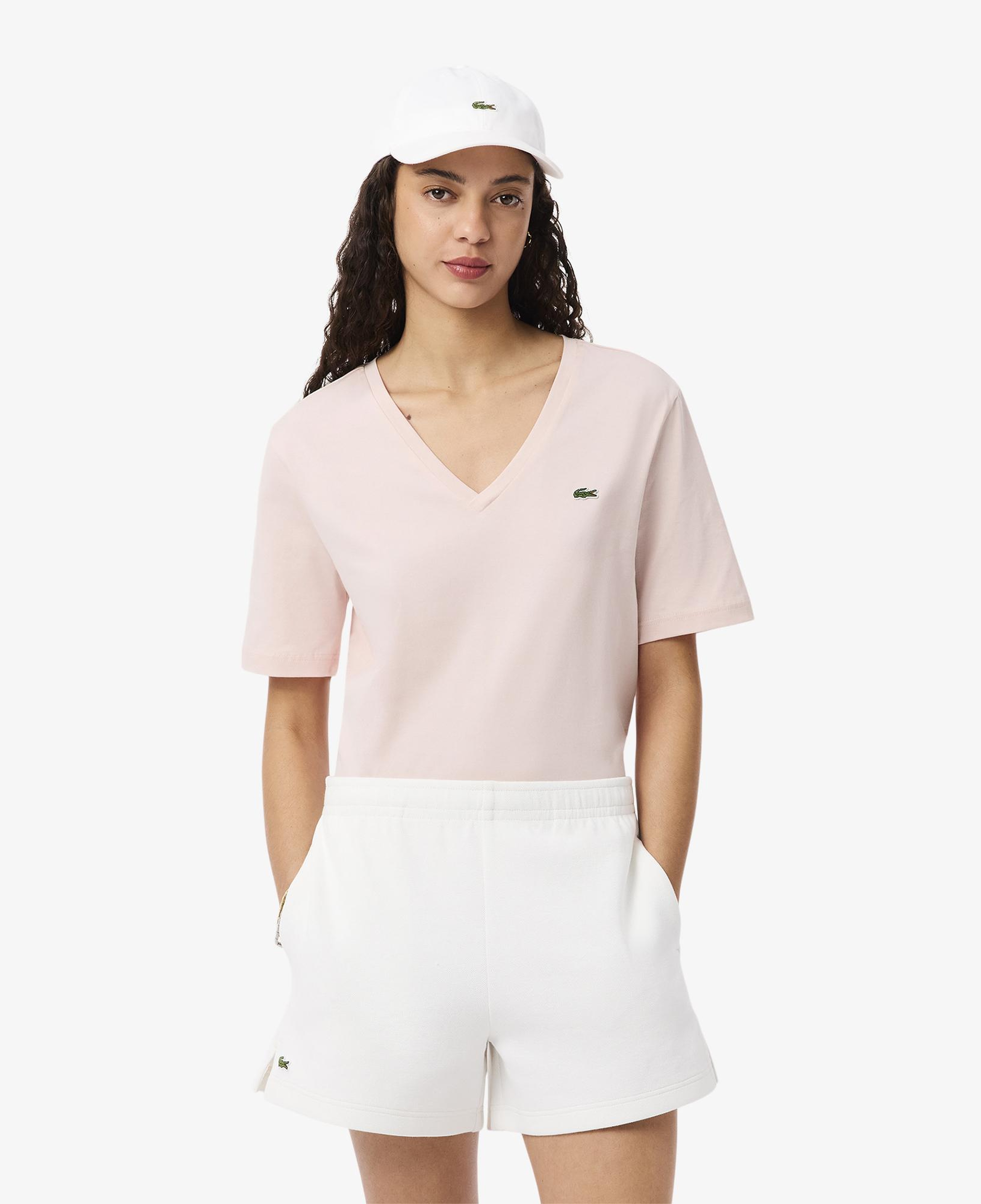 Lacoste Kadın Relaxed Fit V Yaka Pembe T-Shirt
