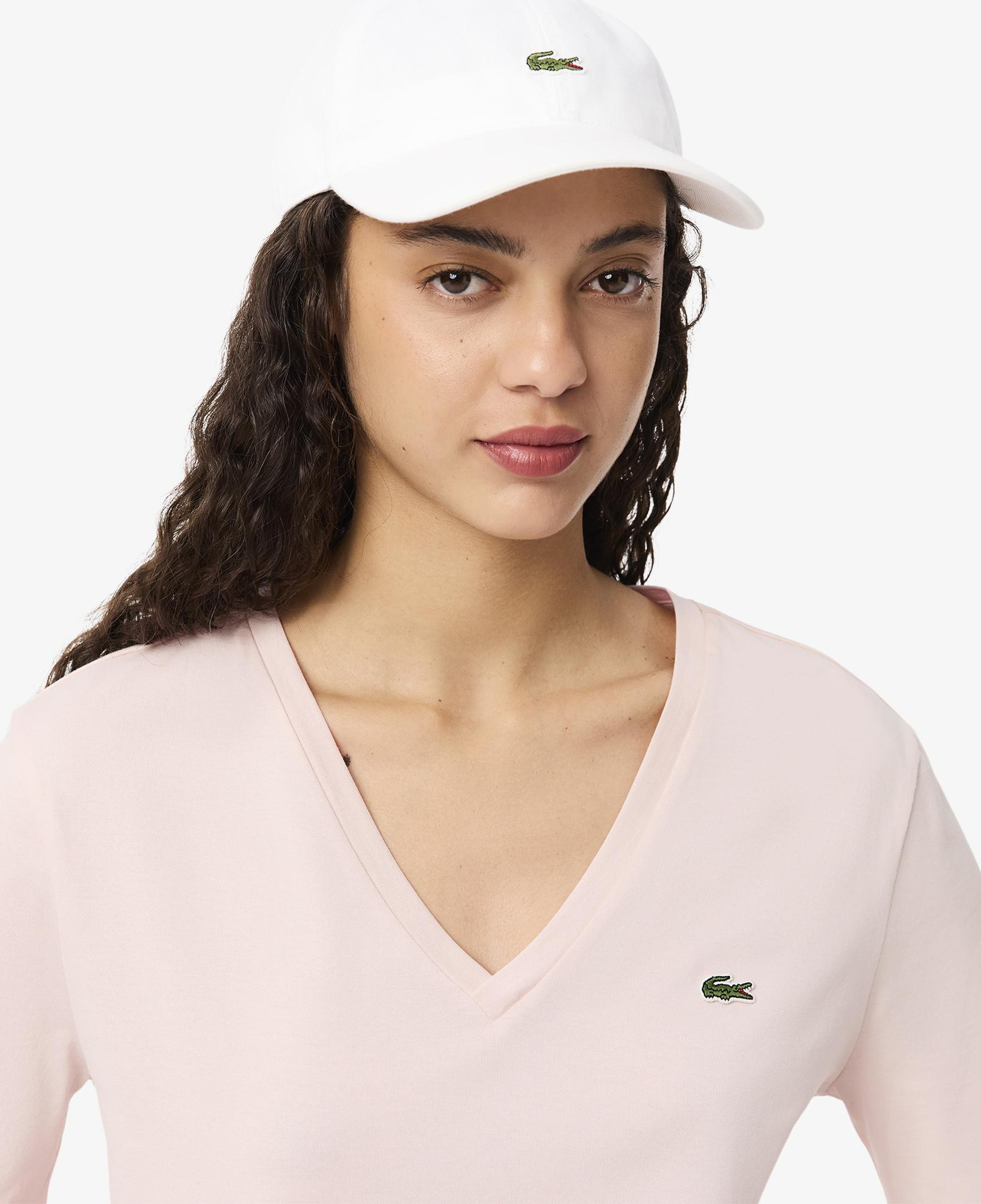 Lacoste Kadın Relaxed Fit V Yaka Pembe T-Shirt