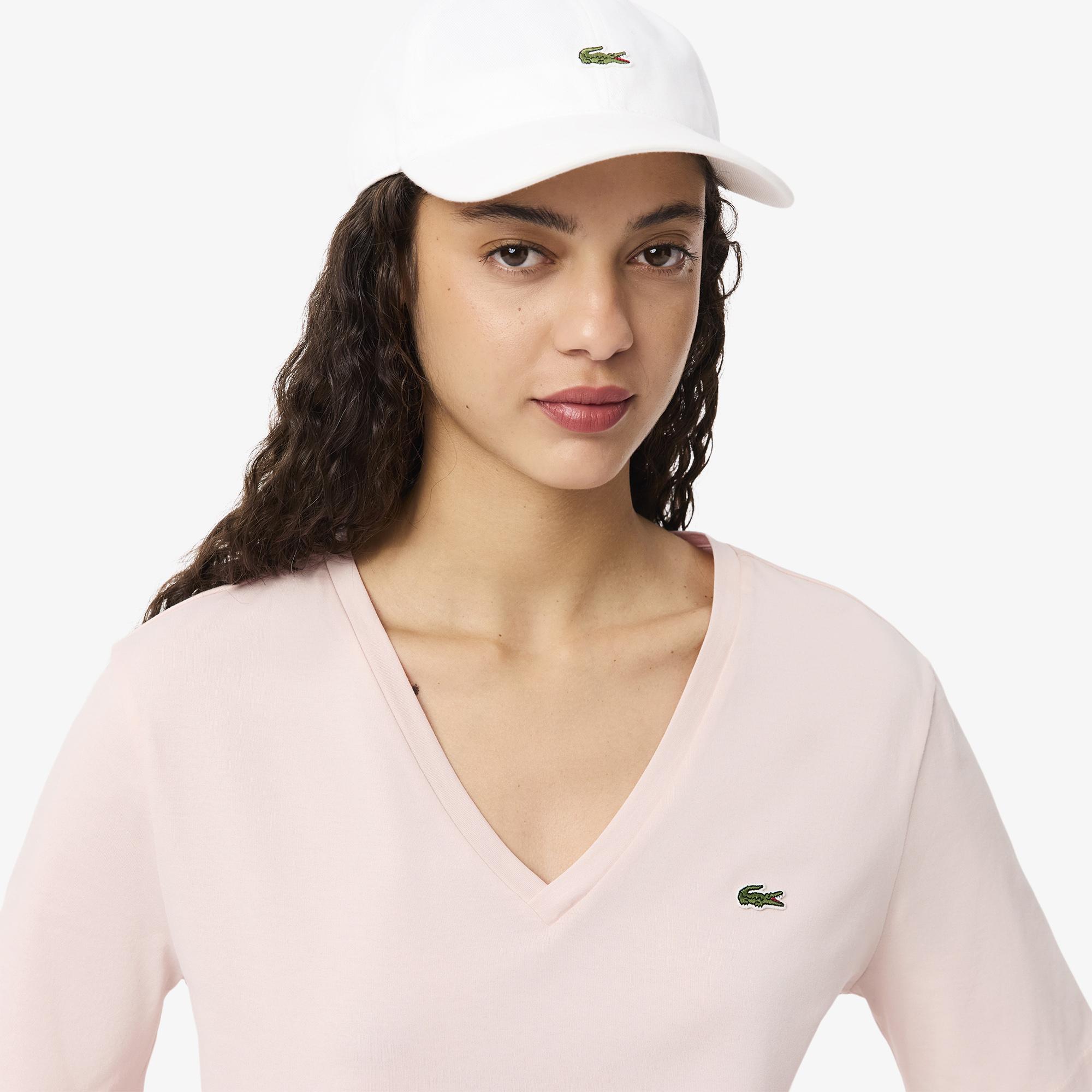 Lacoste Kadın Relaxed Fit V Yaka Pembe T-Shirt