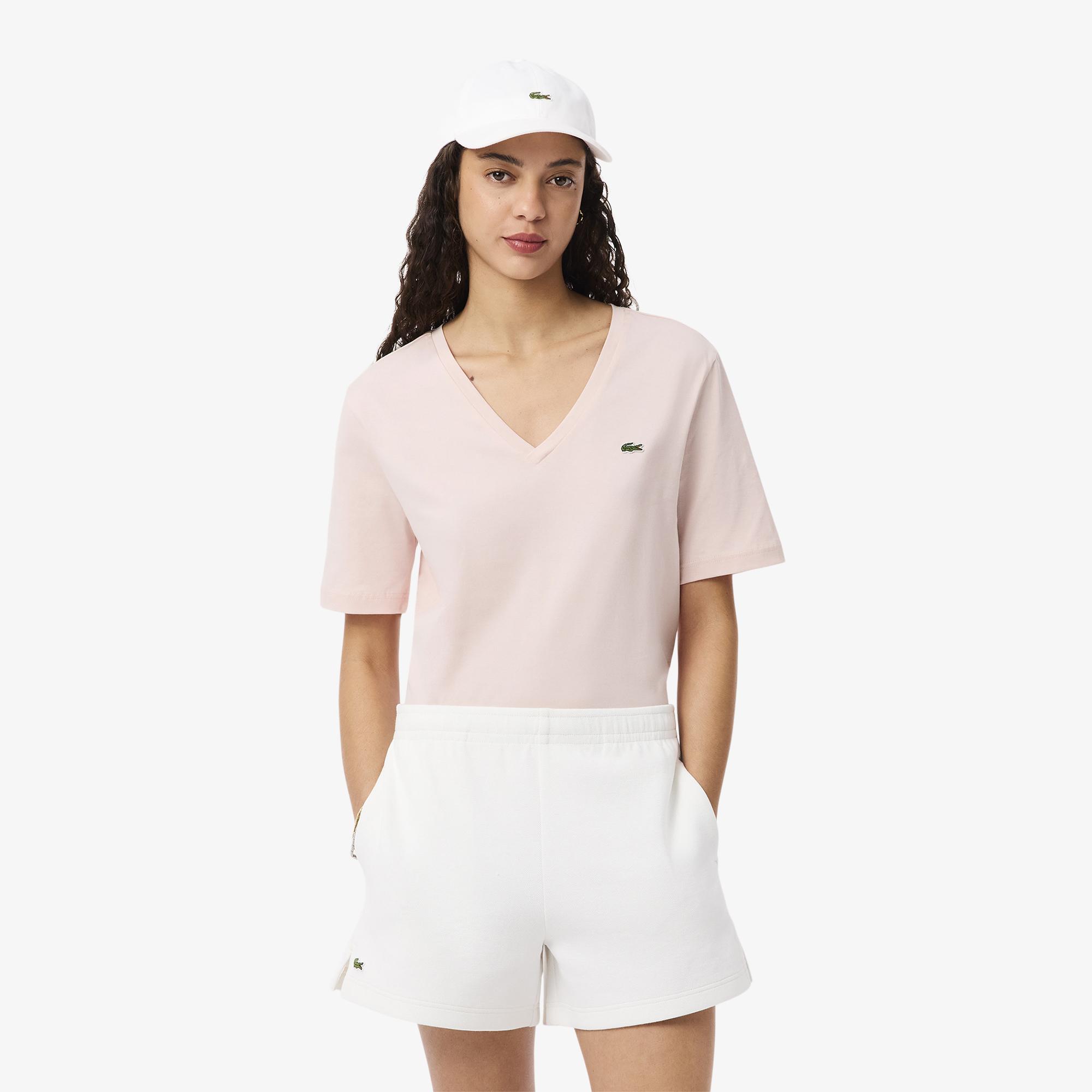 Lacoste Kadın Relaxed Fit V Yaka Pembe T-Shirt