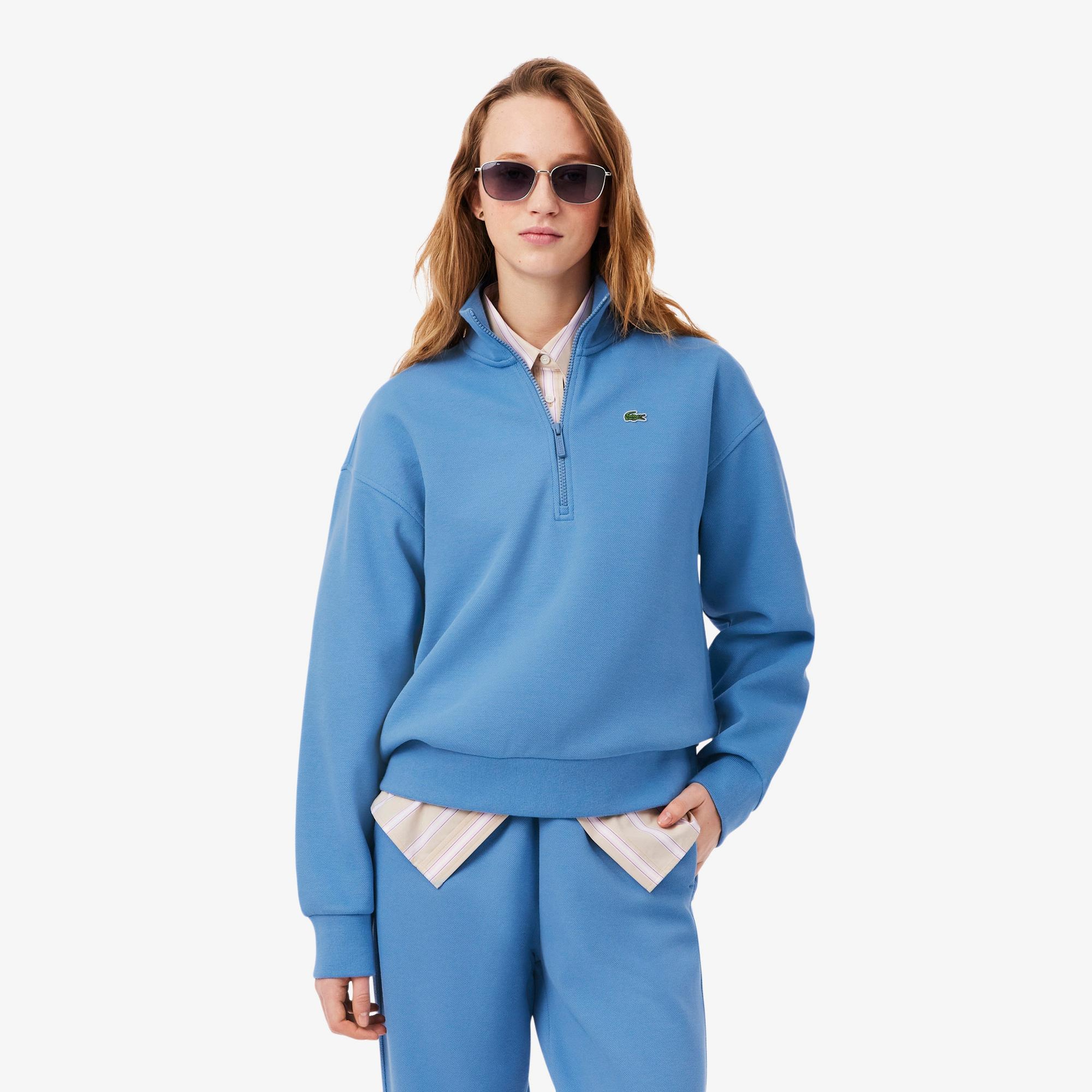 Lacoste Kadın Relaxed Fit Yarım Fermuarlı Mavi Sweatshirt