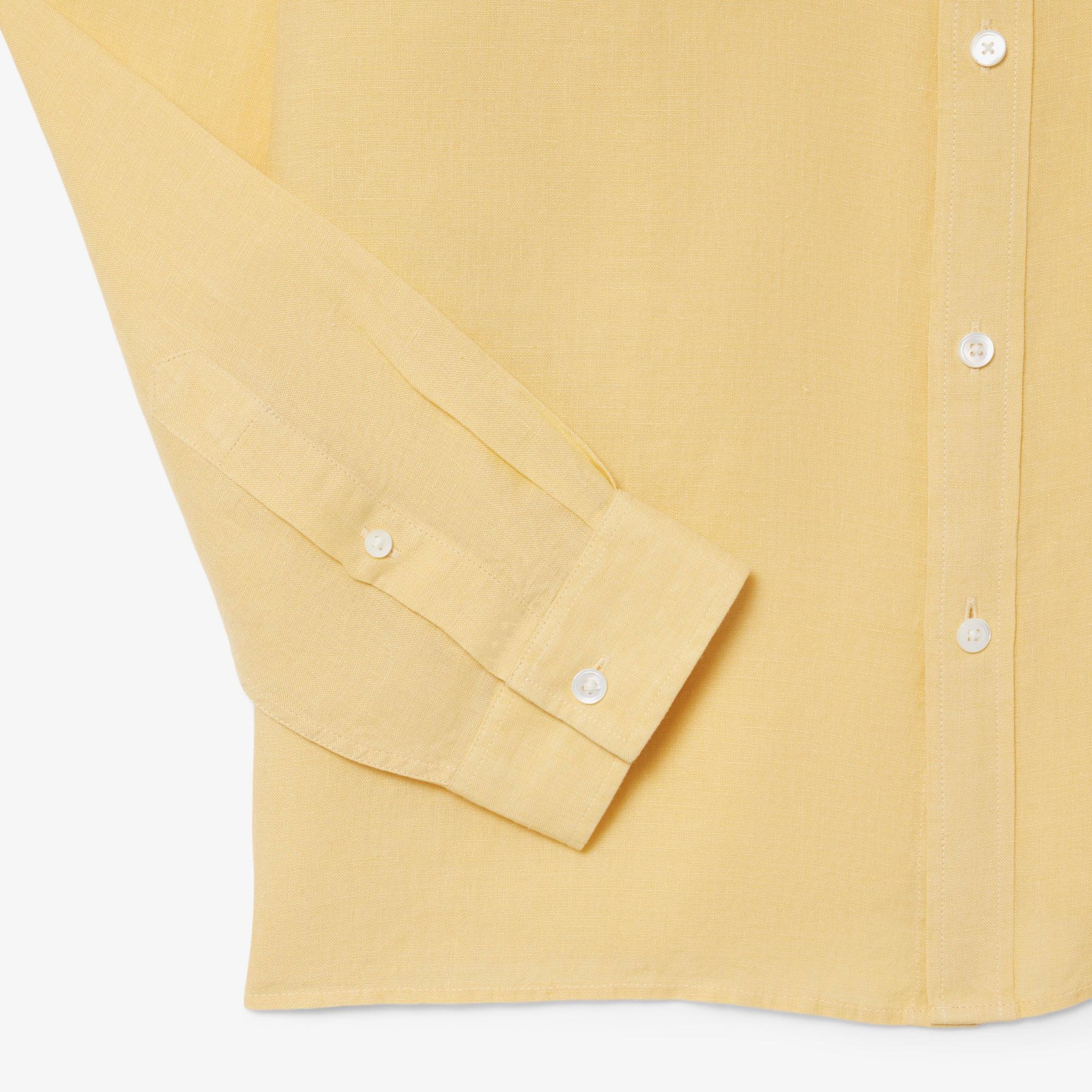 Lacoste Erkek Regular Fit Düğmeli Yaka Keten Sarı Gömlek