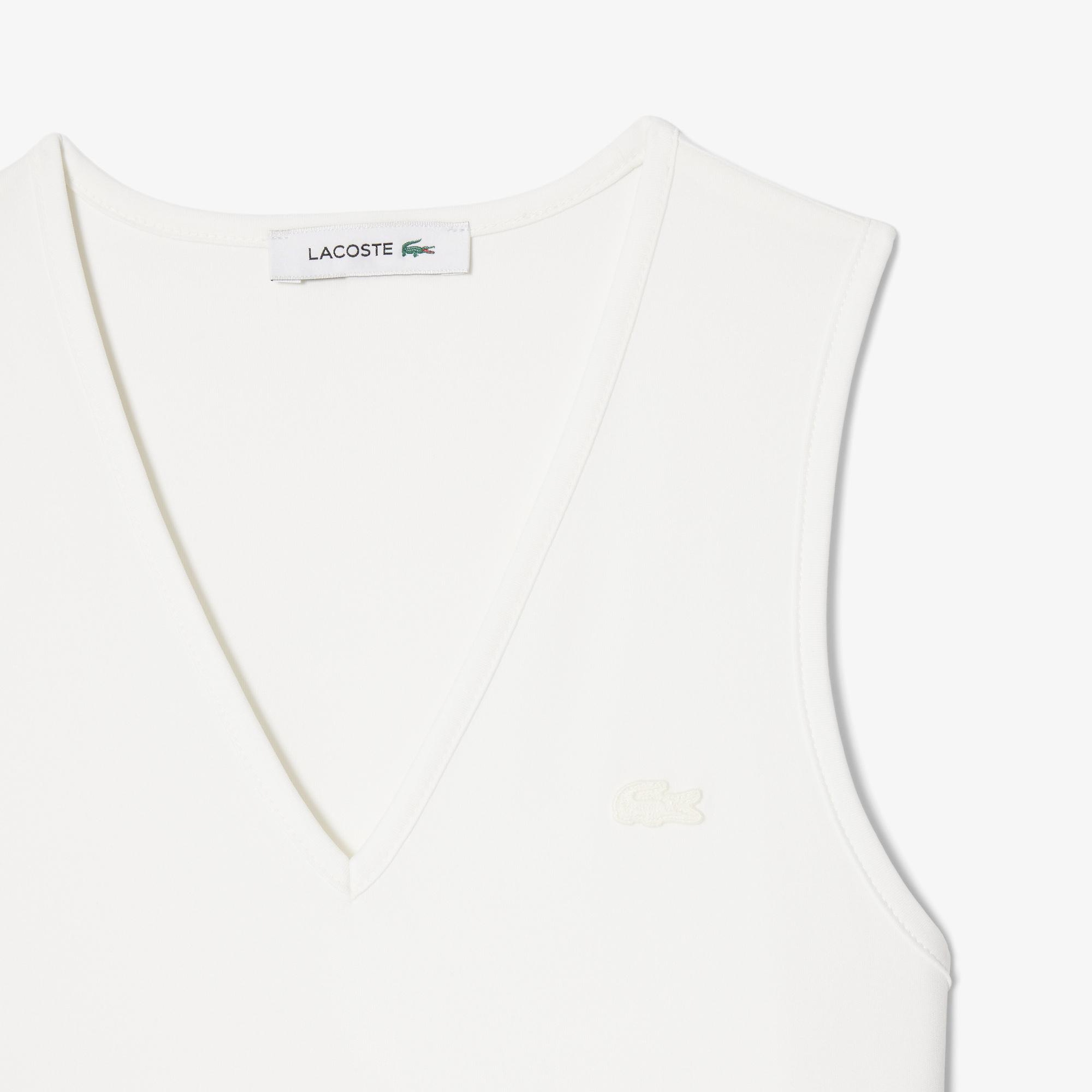 Lacoste Kadın Regular Fit Kolsuz V Yaka Beyaz Elbise