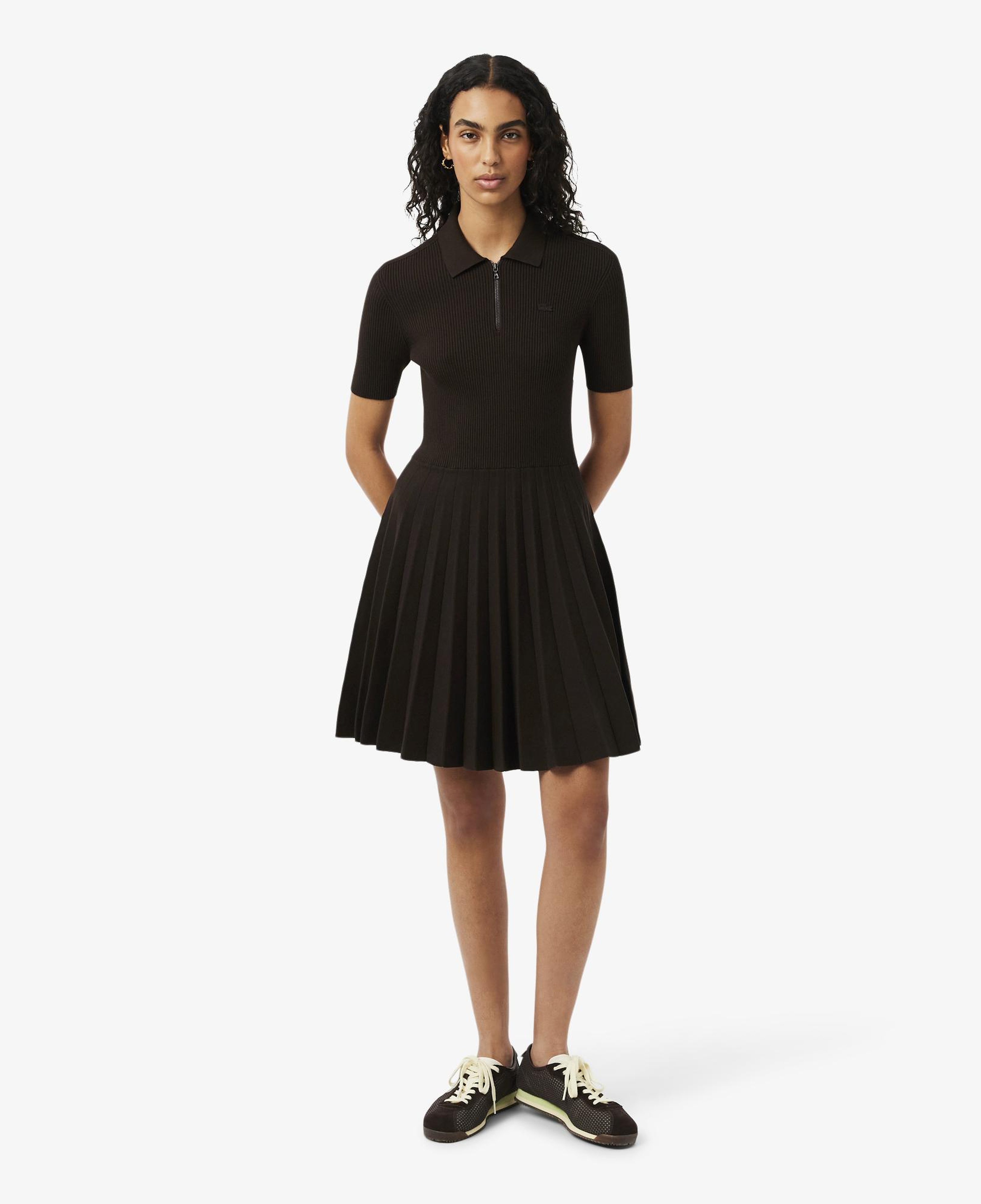 Lacoste Kadın Relaxed Fit Kısa Kollu Polo Yaka Koyu Kahverengi Elbise