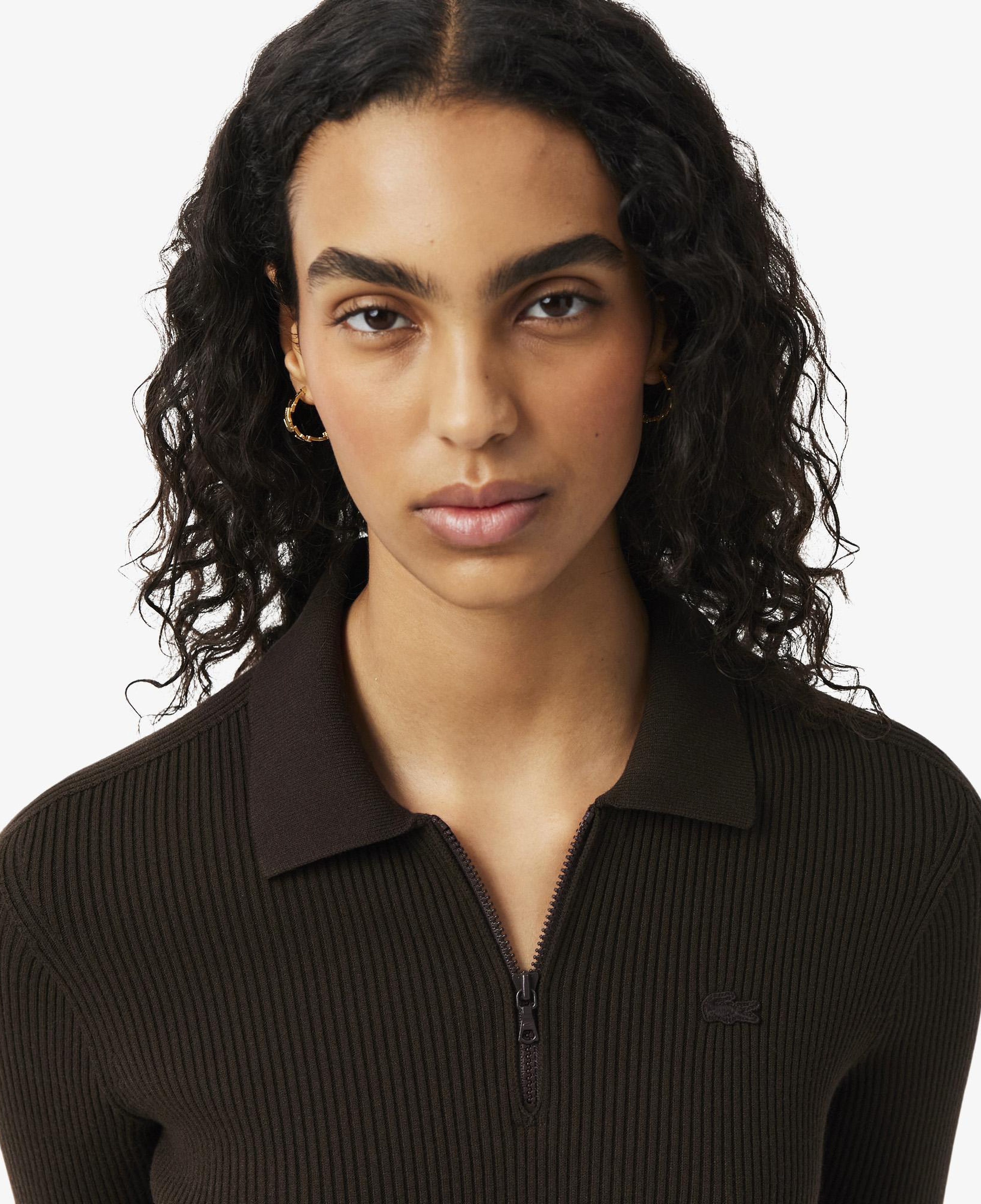 Lacoste Kadın Relaxed Fit Kısa Kollu Polo Yaka Koyu Kahverengi Elbise