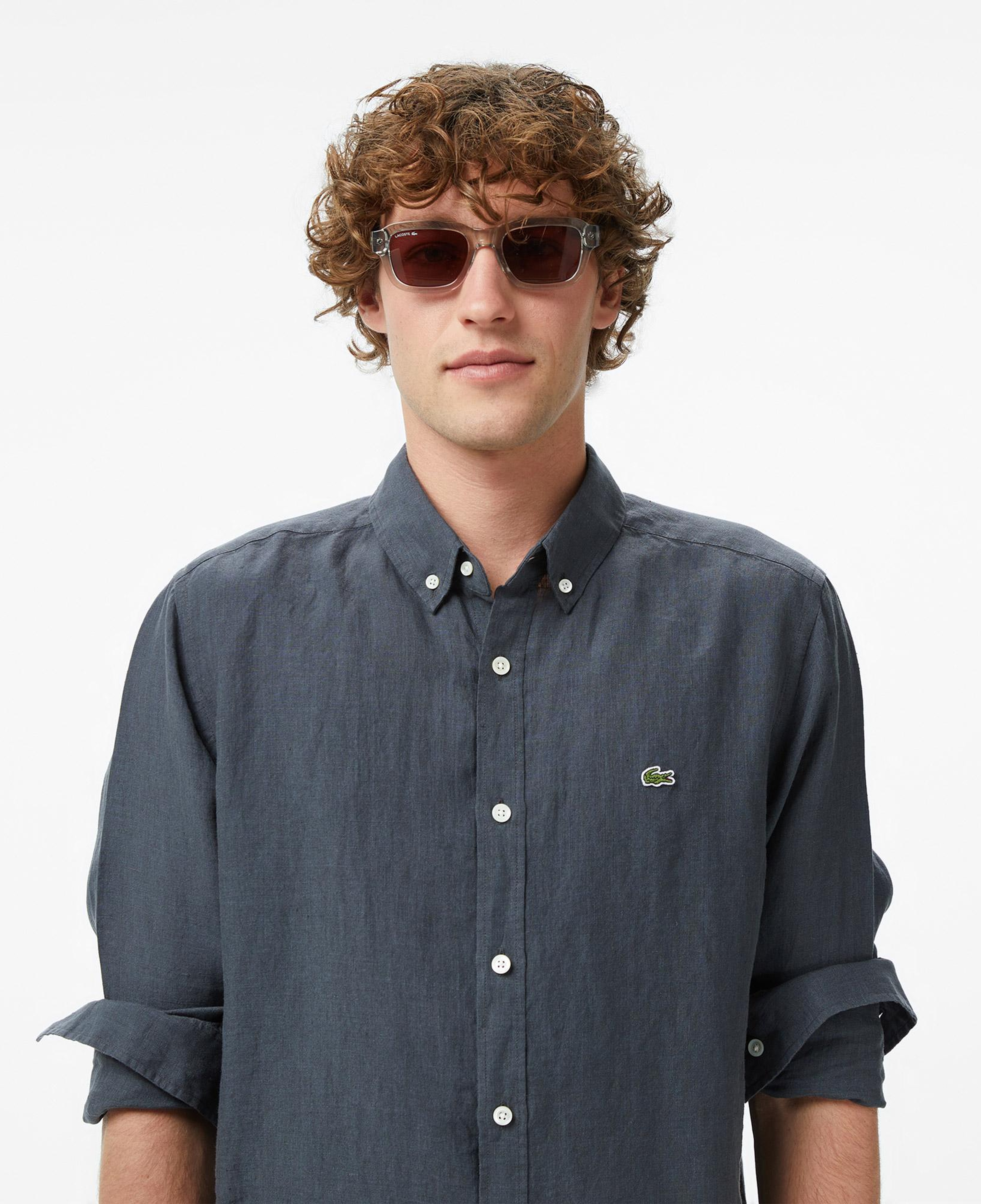 Lacoste Erkek Regular Fit Düğmeli Yaka Keten Koyu Gri Gömlek