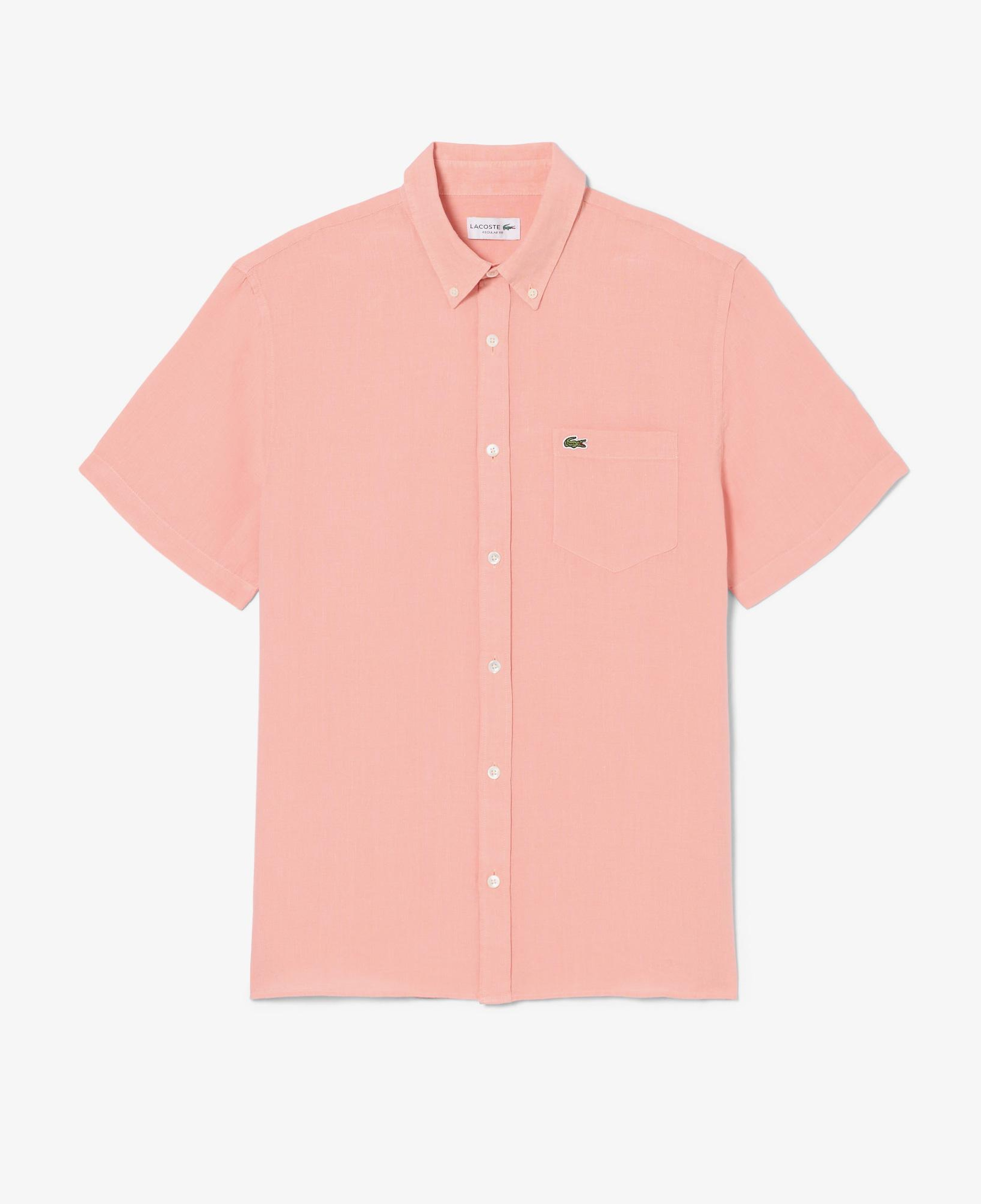 Lacoste Erkek Regular Fit Kısa Kollu Düğmeli Yaka Keten Pembe Gömlek