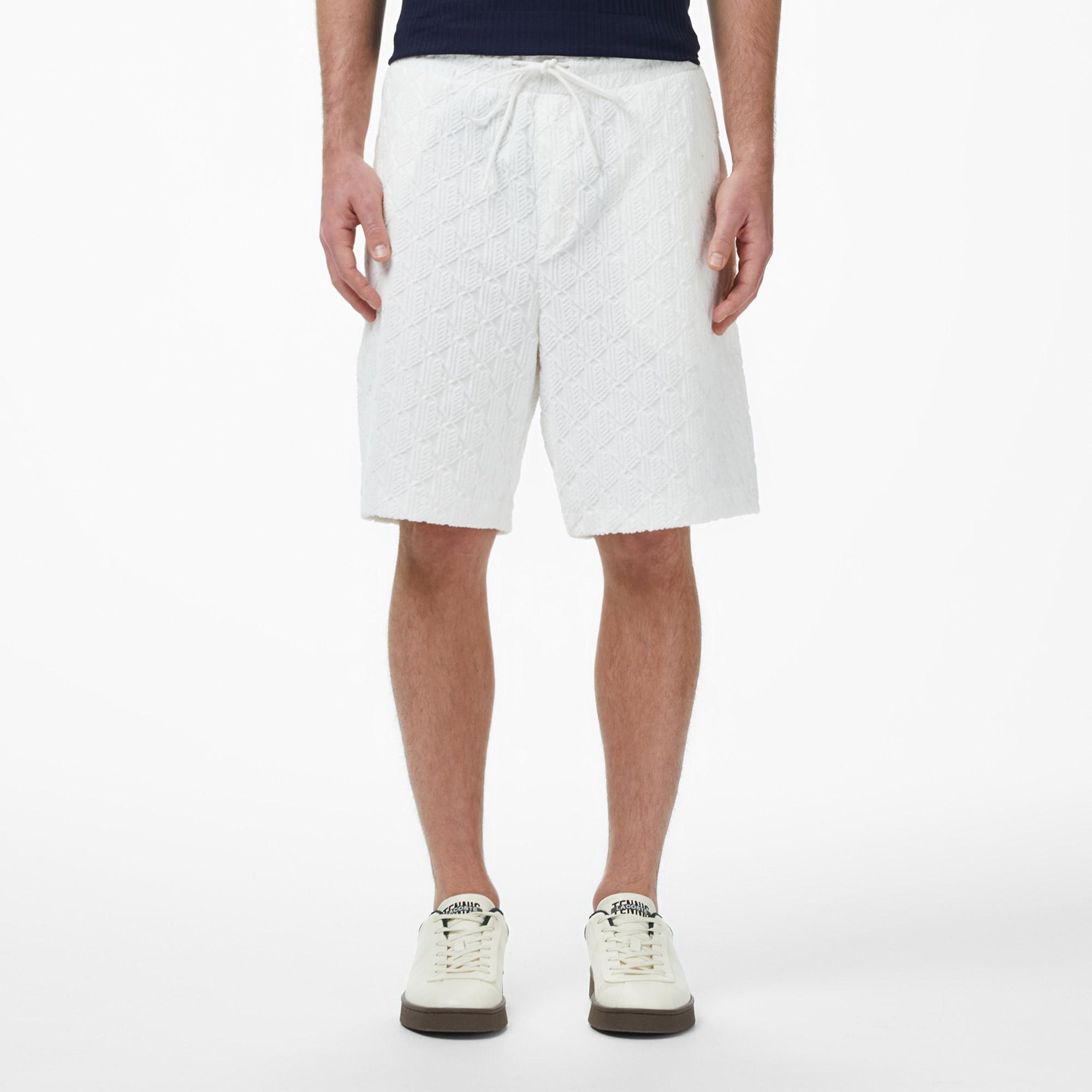 Lacoste Erkek Relaxed Fit Monogram Beyaz Bermuda Şort