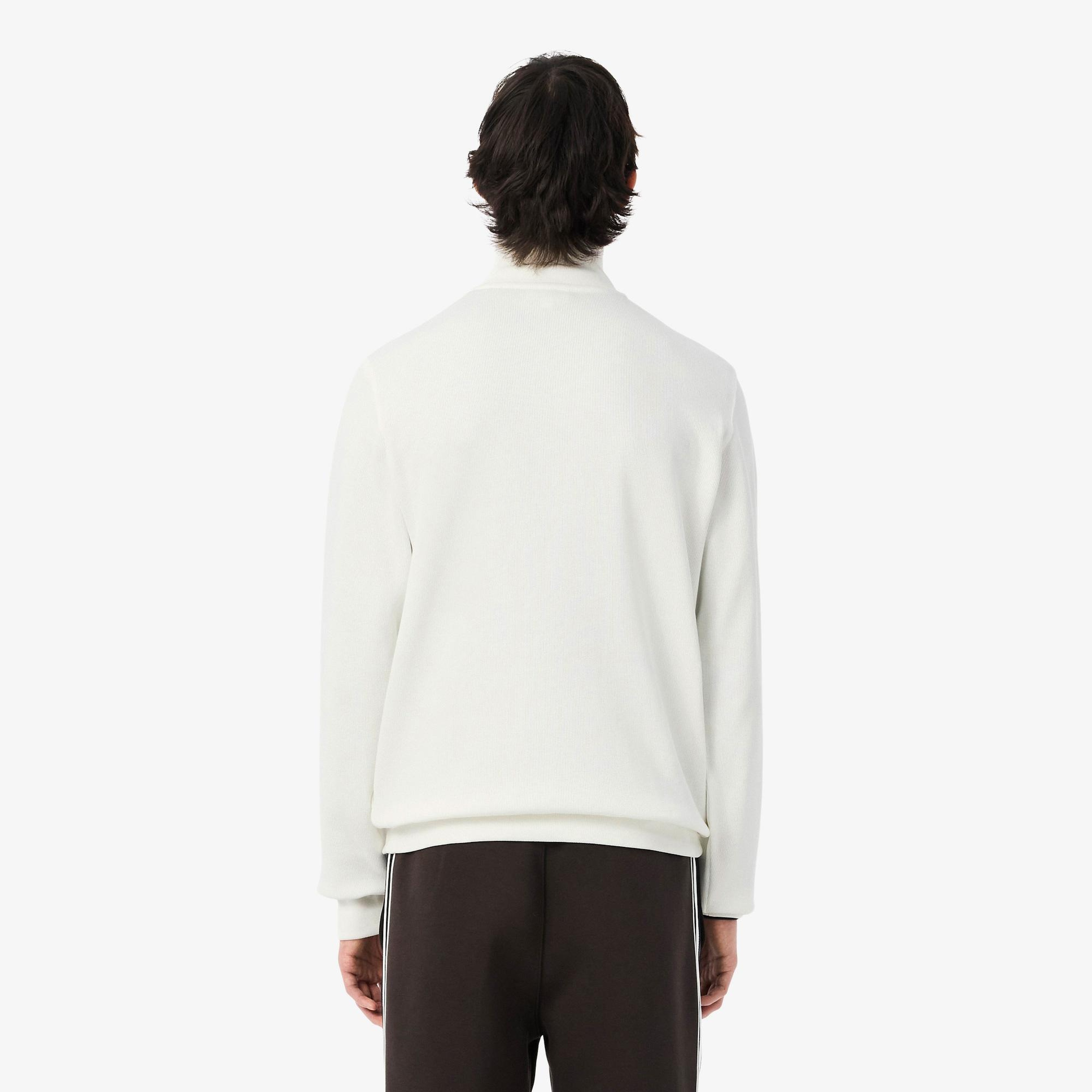 Lacoste Erkek Classic Fit Yarım Fermuarlı Beyaz Sweatshirt