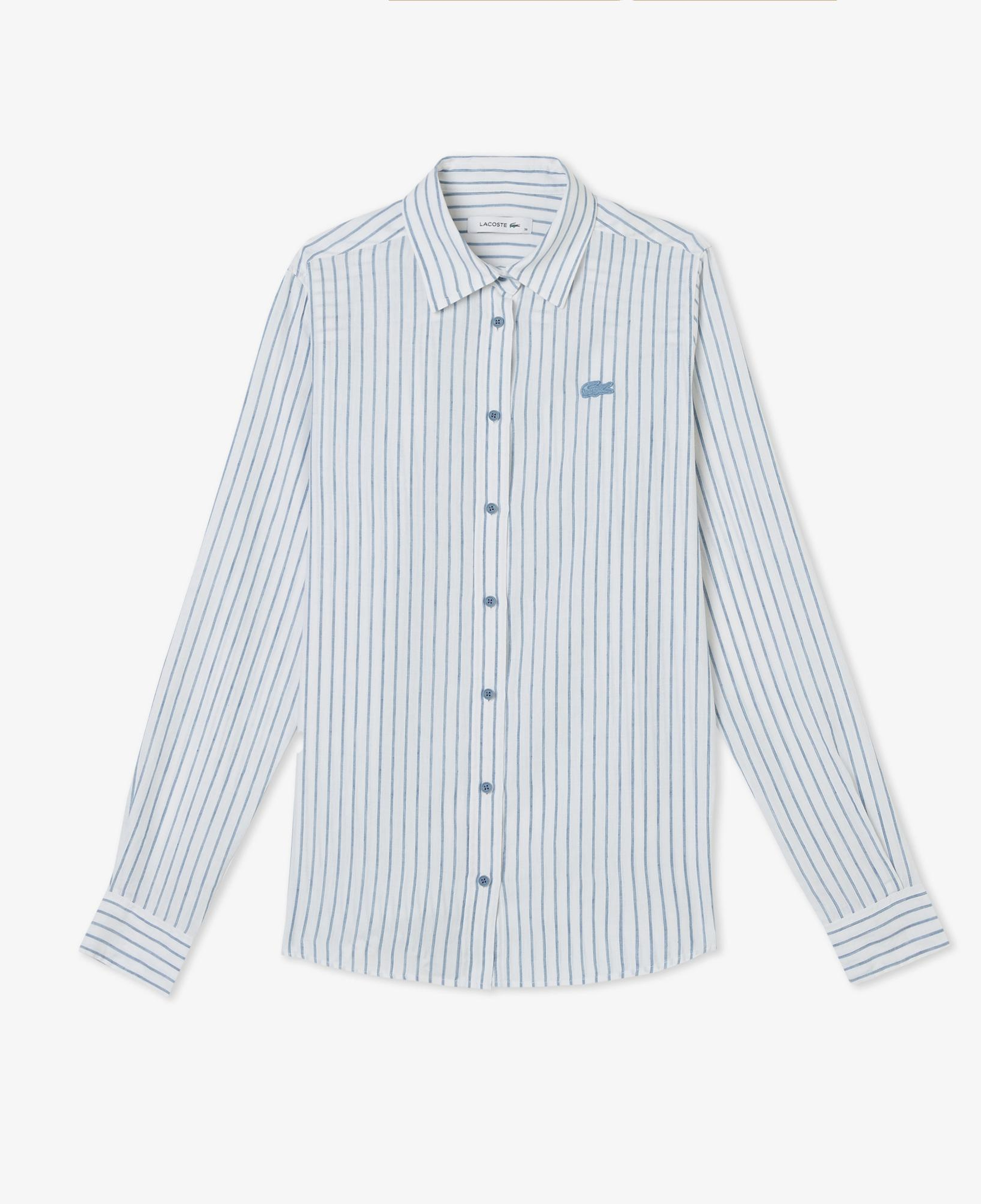 Lacoste Kadın Relaxed Fit Keten Çizgili Mavi Gömlek