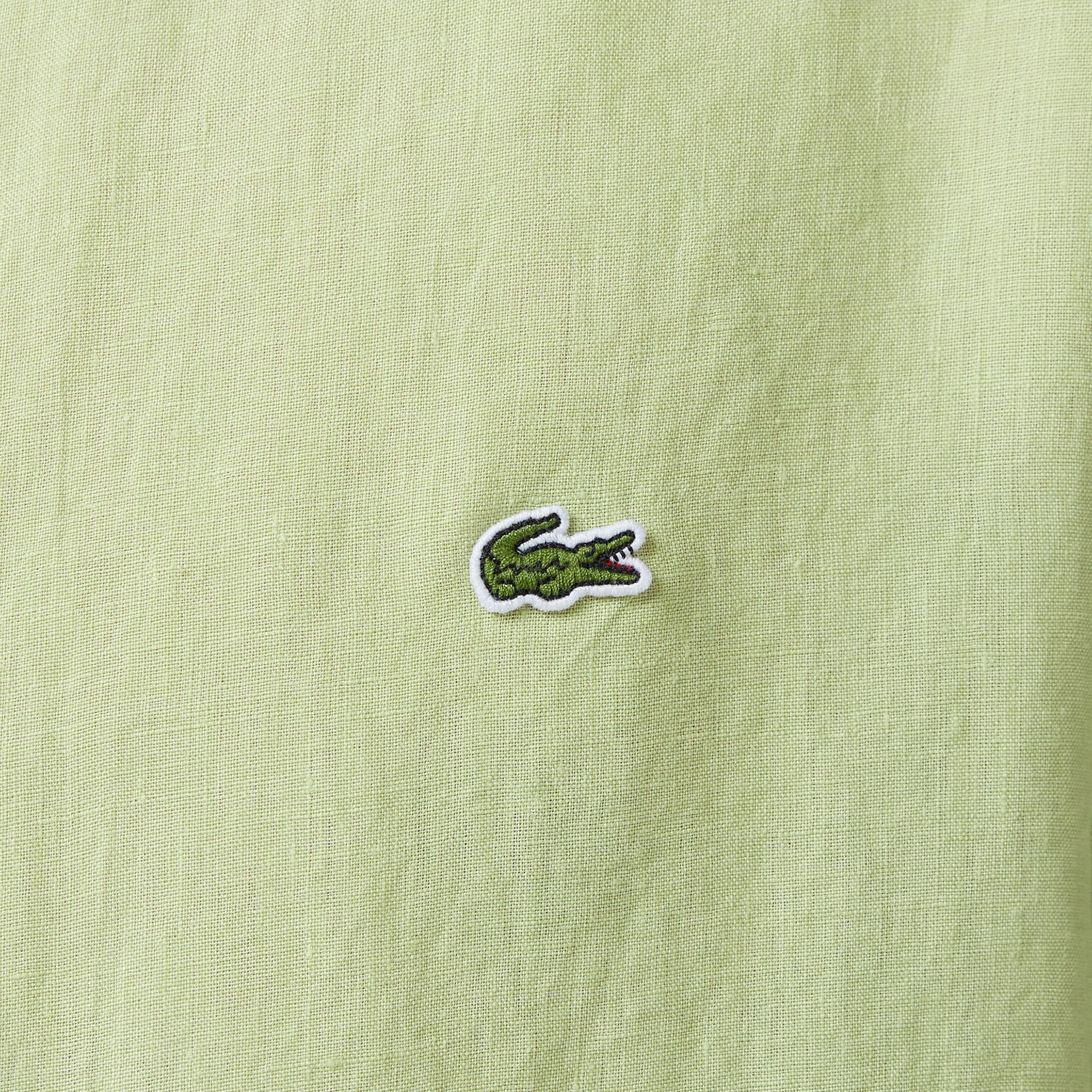 Lacoste Erkek Regular Fit Düğmeli Yaka Keten Yeşil Gömlek