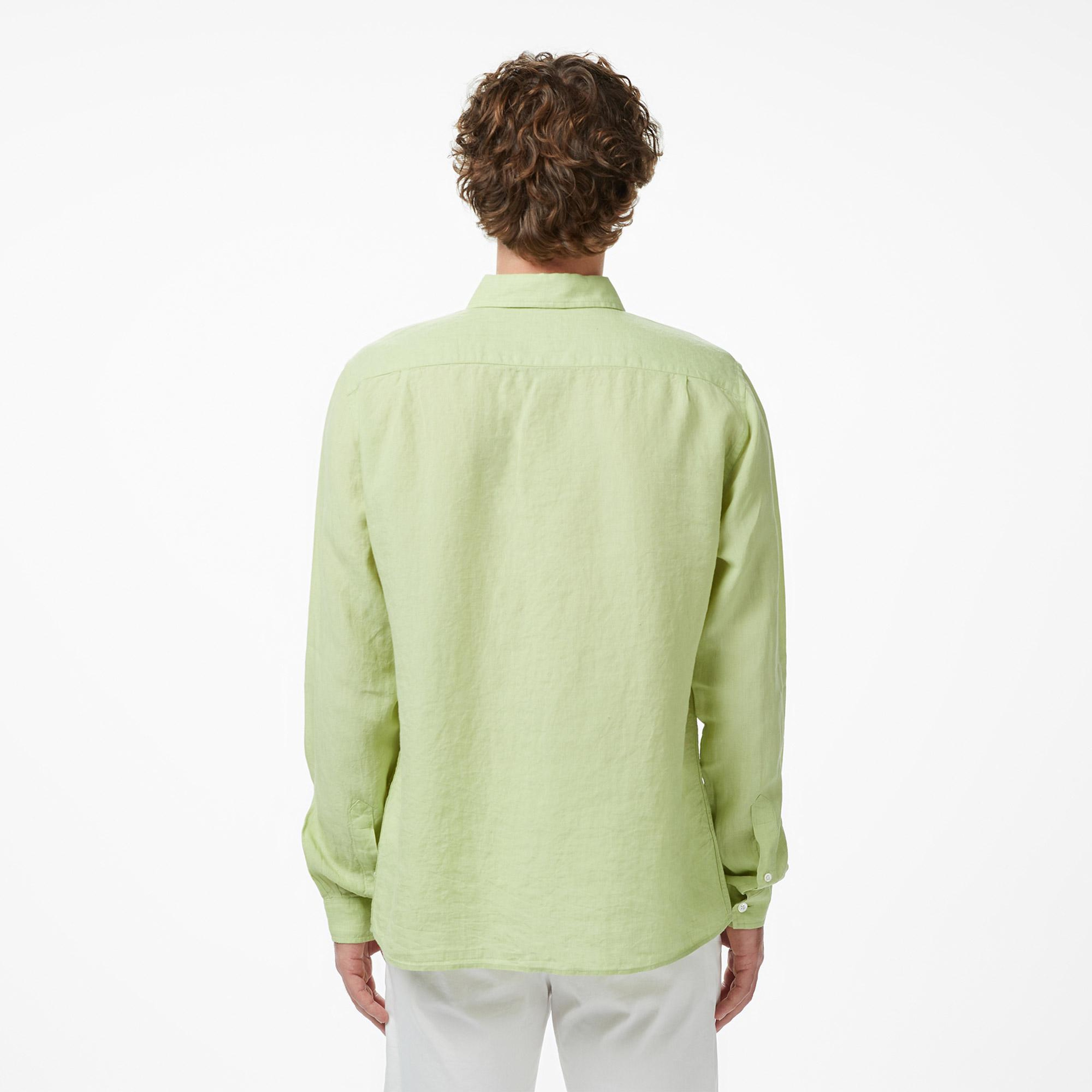 Lacoste Erkek Regular Fit Düğmeli Yaka Keten Yeşil Gömlek