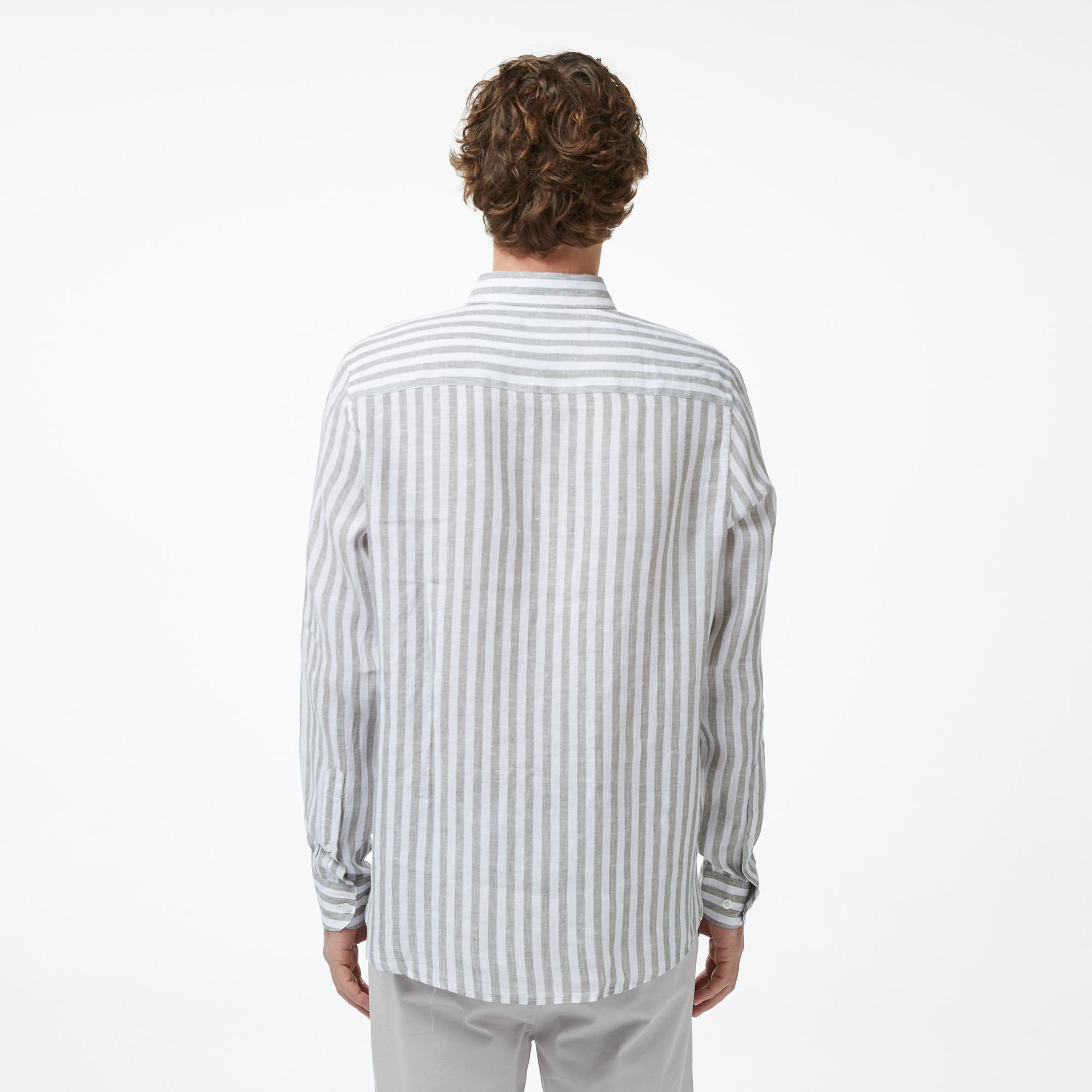 Nautica Erkek Yeşil Regular Fit Çizgili Keten Gömlek