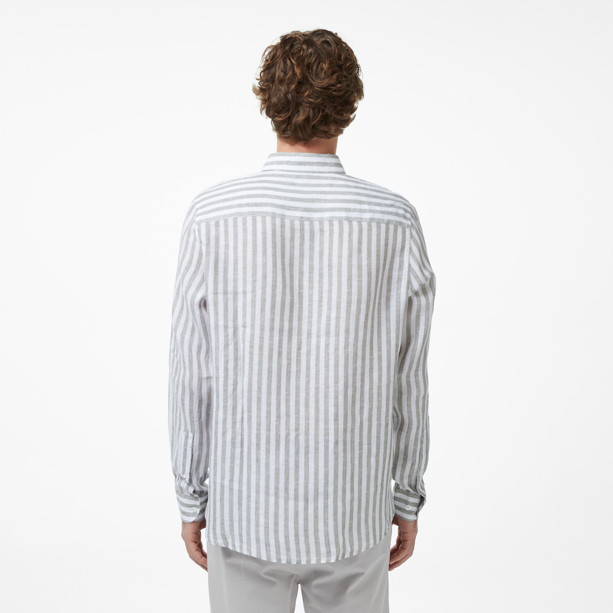 Nautica Erkek Yeşil Regular Fit Çizgili Keten Gömlek