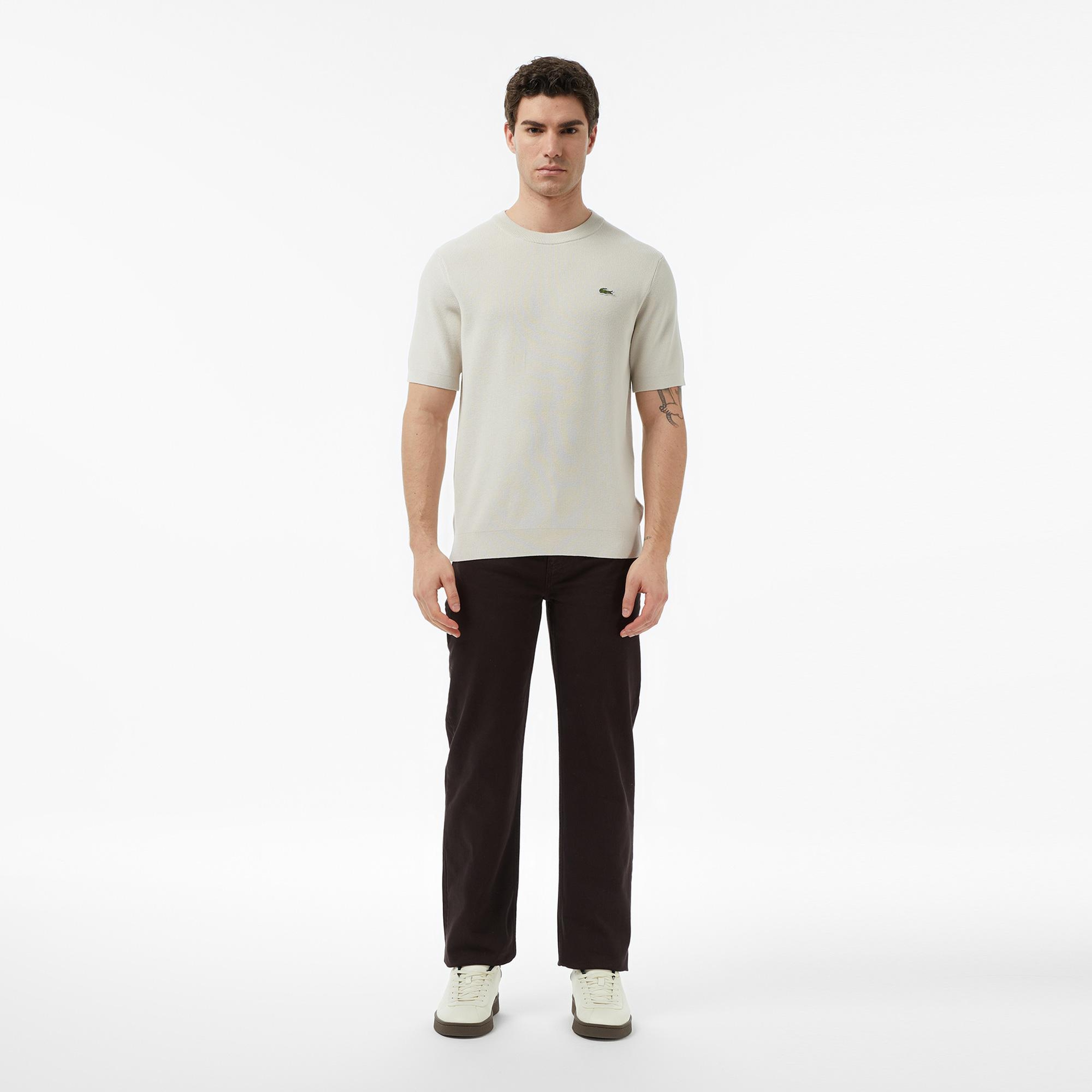 Lacoste Erkek Classic Fit Kısa Kollu Bisiklet Yaka Bej Triko