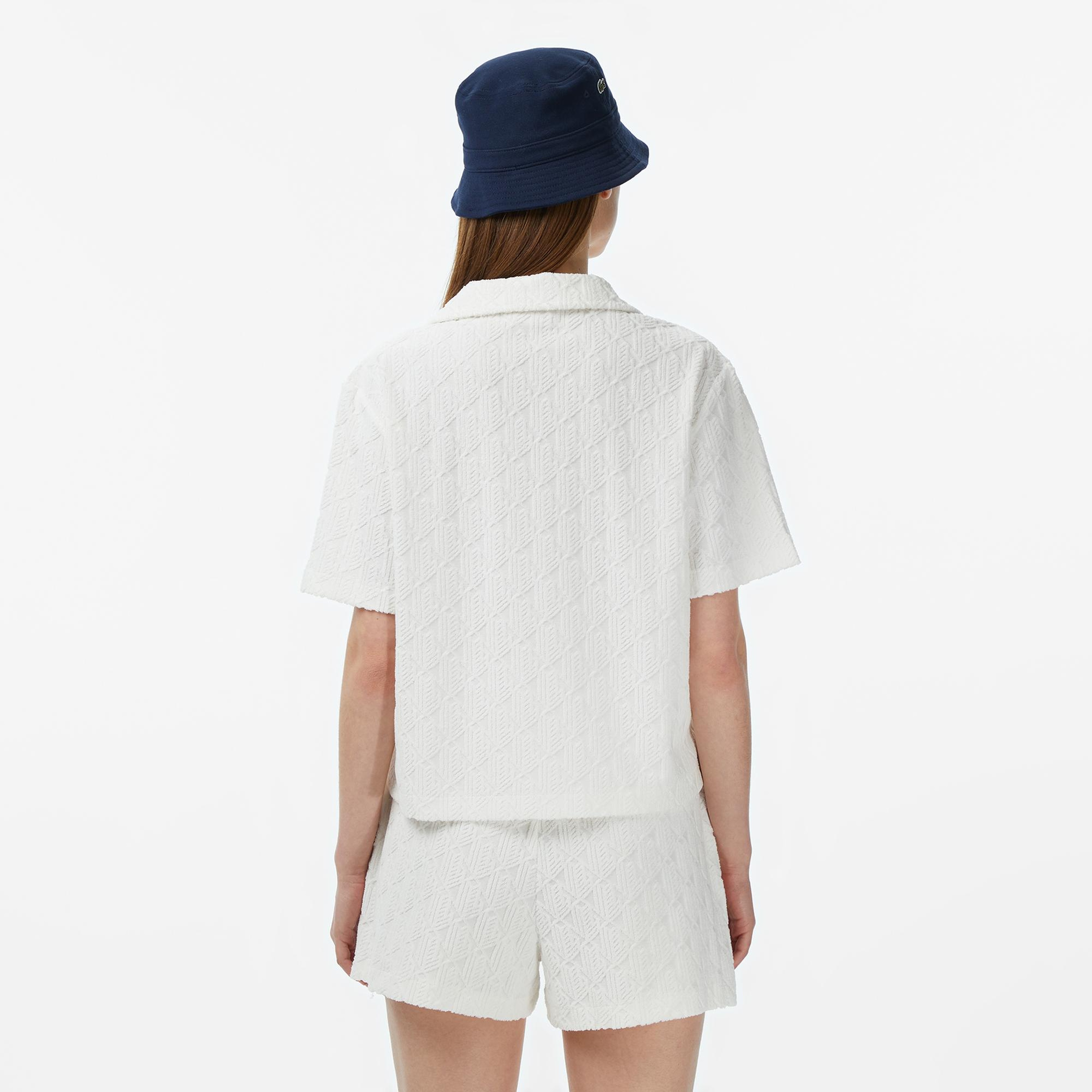 Lacoste Kadın Regular Fit Kısa Kollu Monogram Beyaz Gömlek