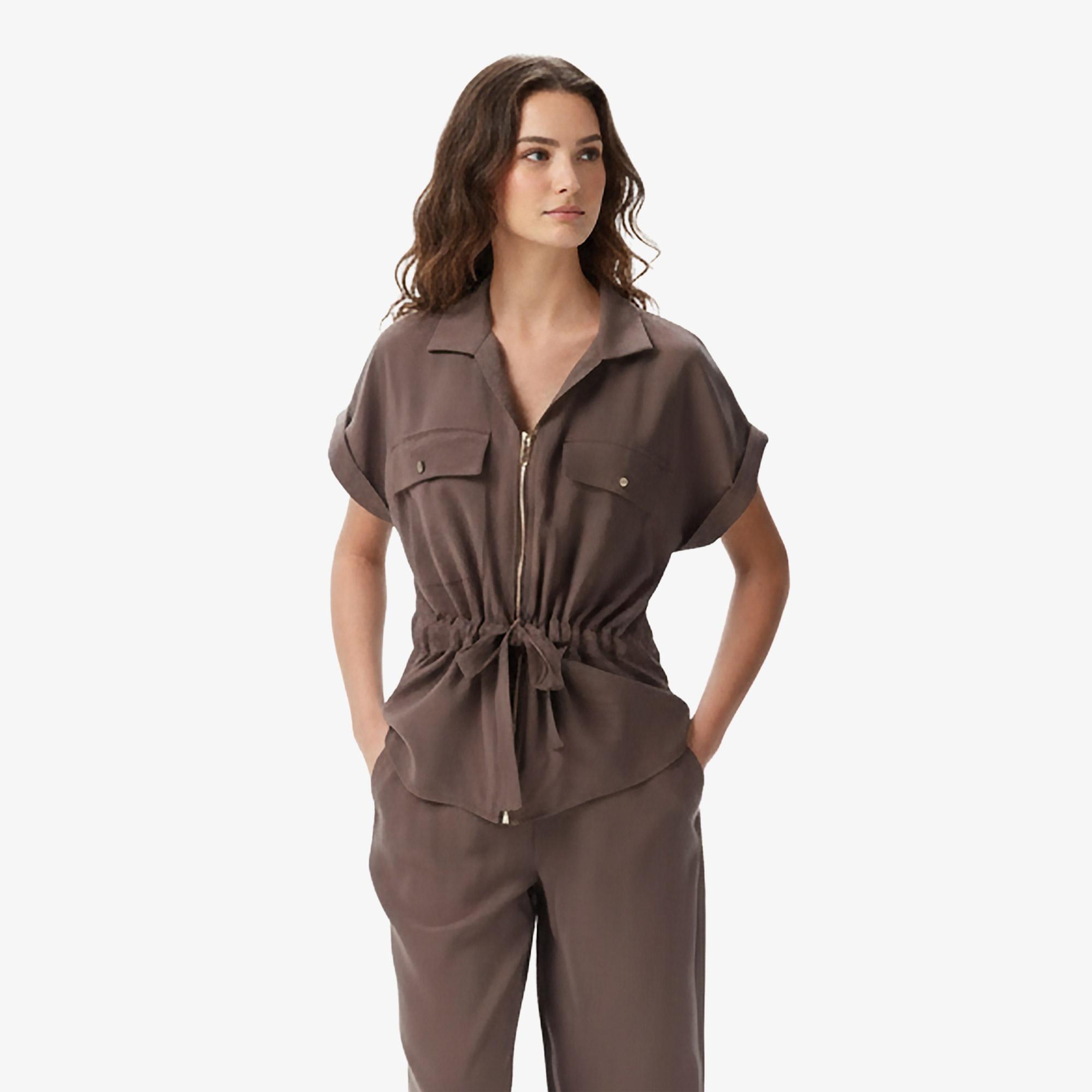 Nautica Kadın Kahverengi Regular Fit Kısa Kollu Gömlek