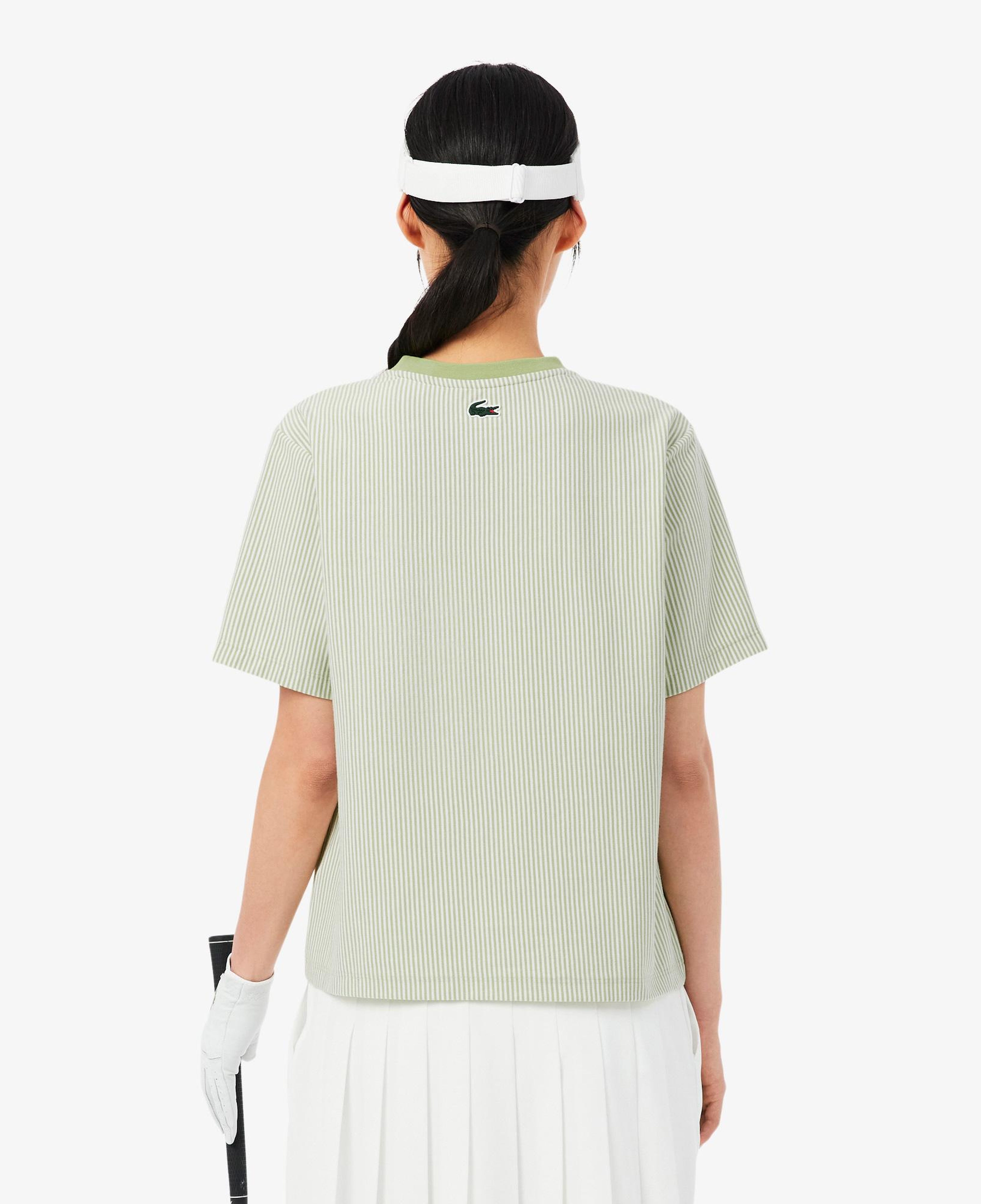 Lacoste Kadın Regular Fit Bisiklet Yaka Çizgili Yeşil T-Shirt