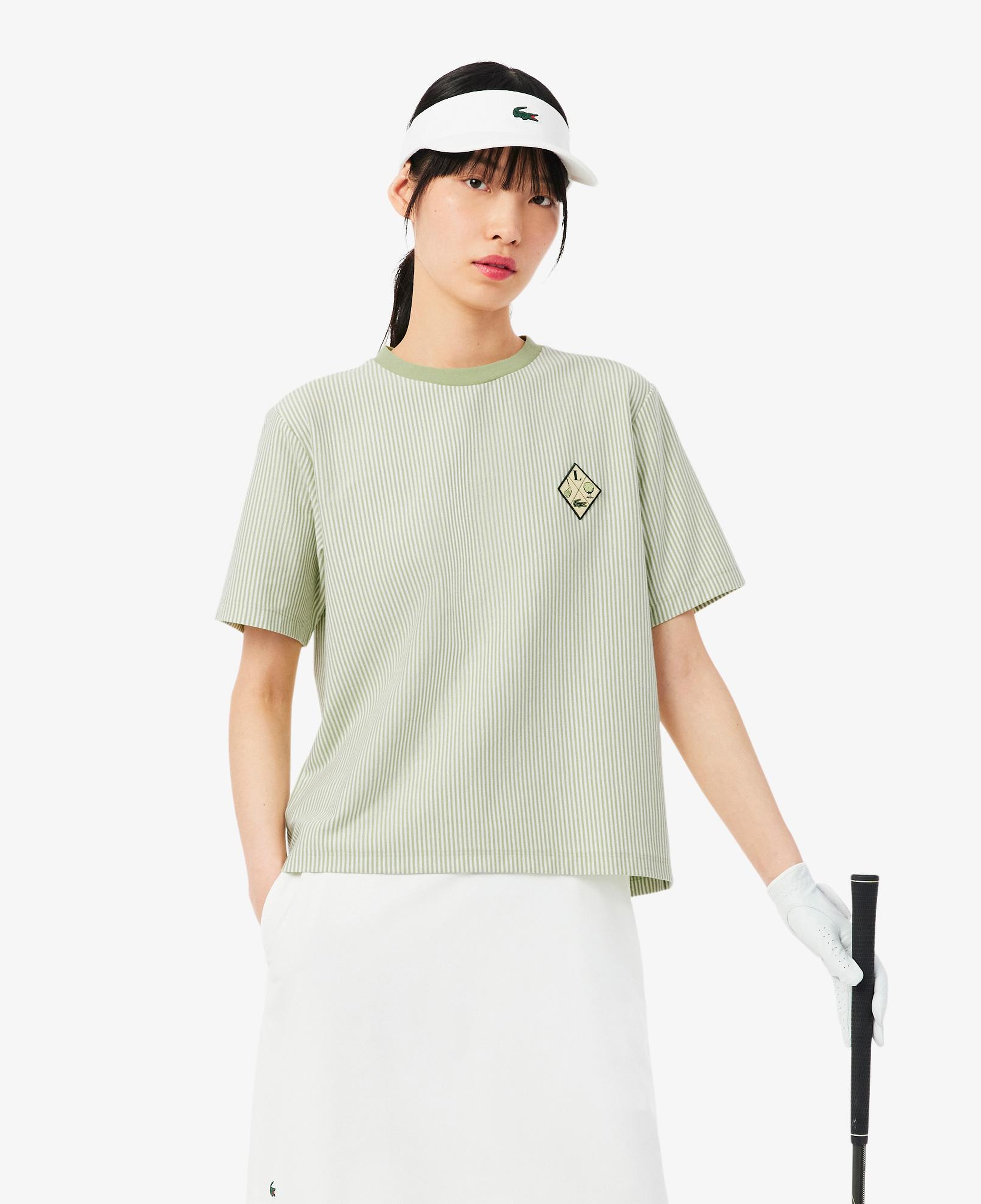 Lacoste Kadın Regular Fit Bisiklet Yaka Çizgili Yeşil T-Shirt