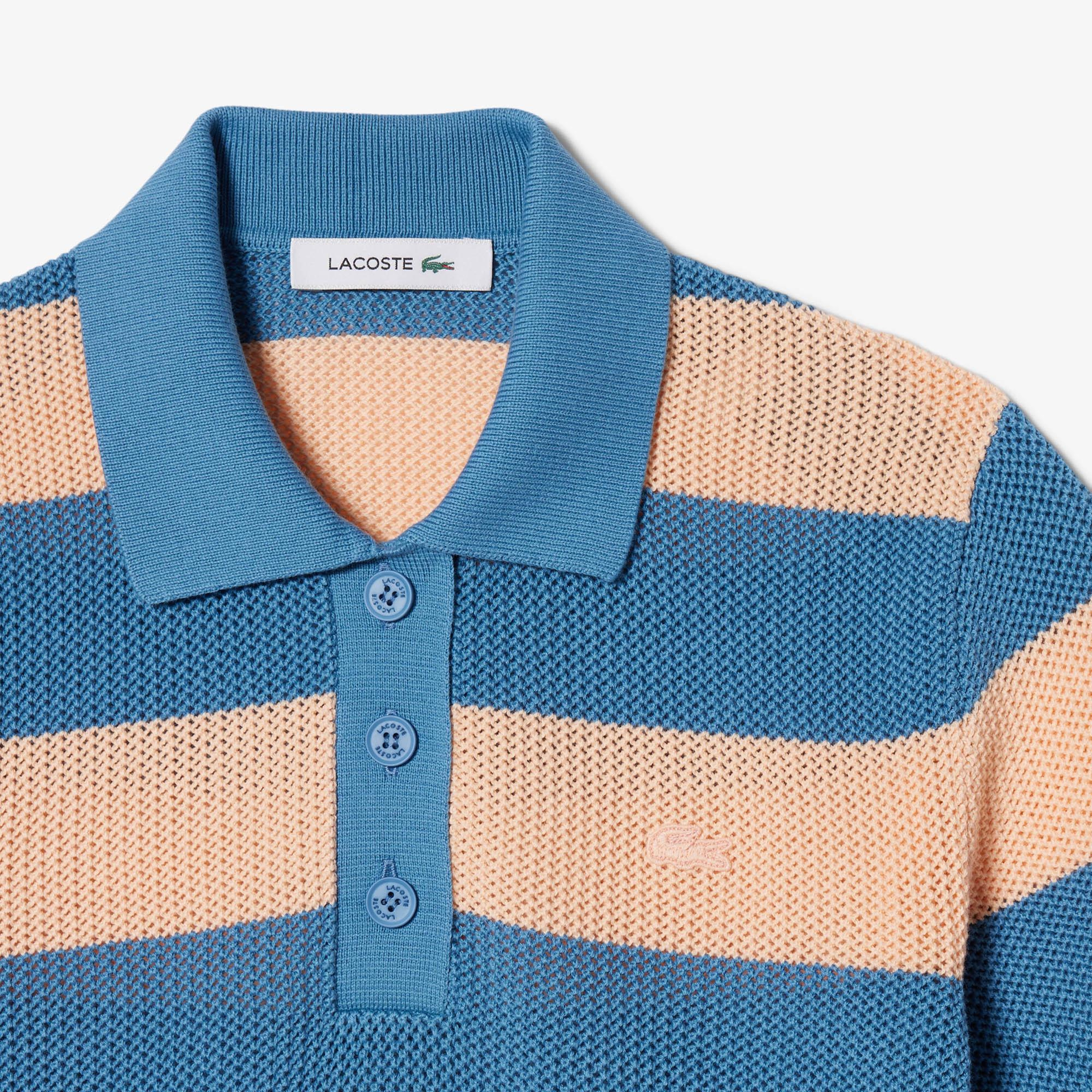 Lacoste Kadın Regular Fit Kısa Kollu Polo Yaka Çizgili Mavi Bluz