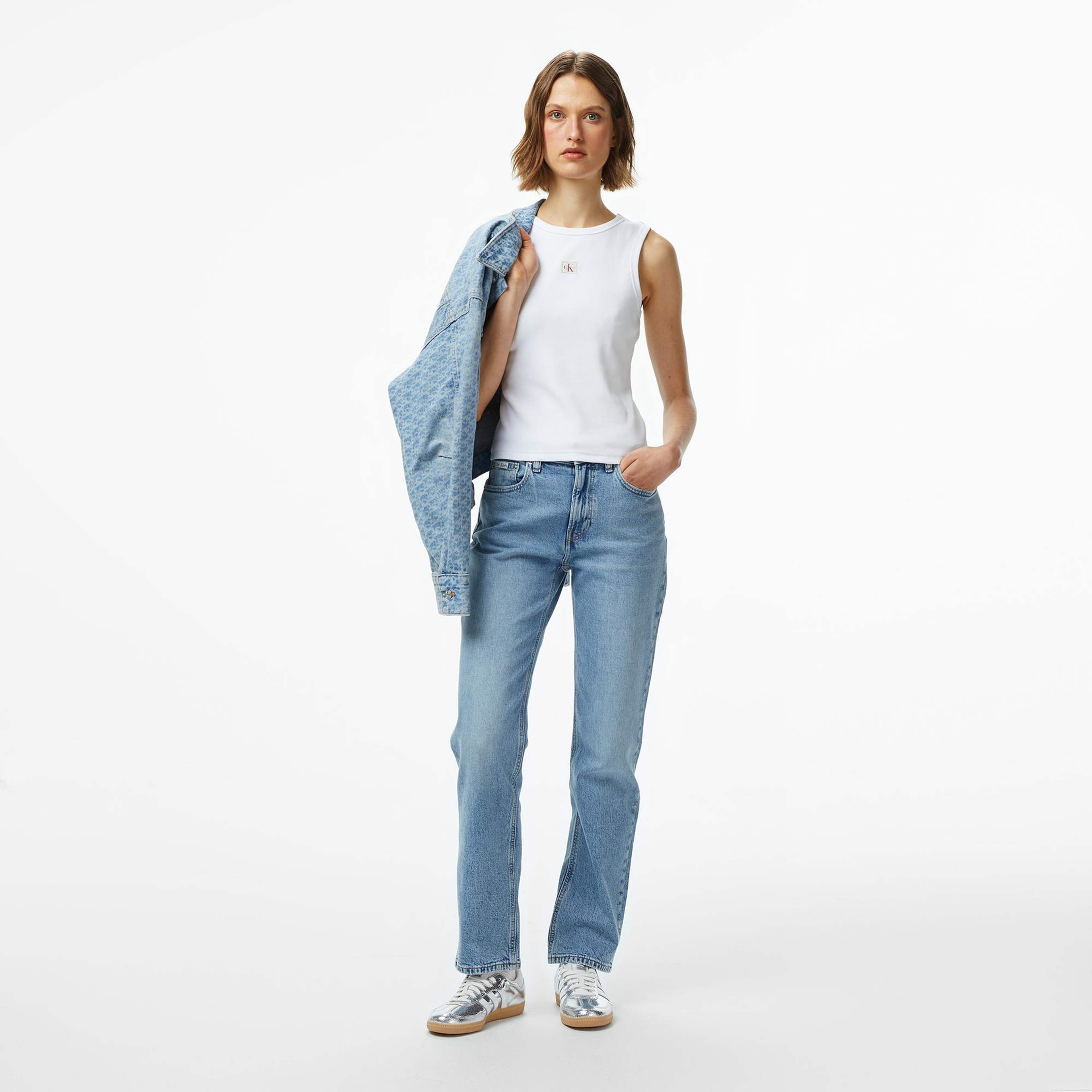 Calvin Klein Woven Label Kadın Beyaz T-Shirt