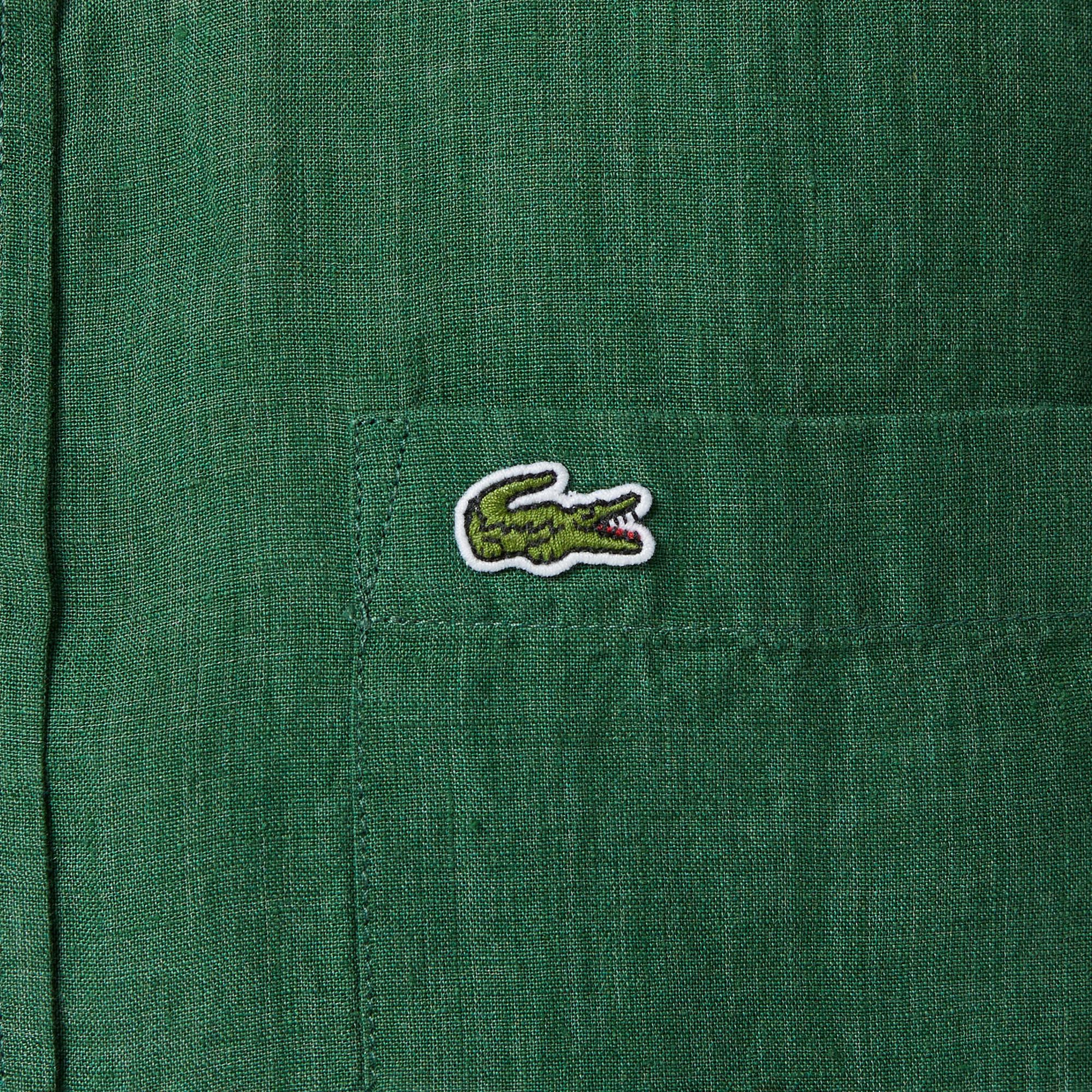 Lacoste Erkek Regular Fit Düğmeli Yaka Keten Koyu Yeşil Gömlek