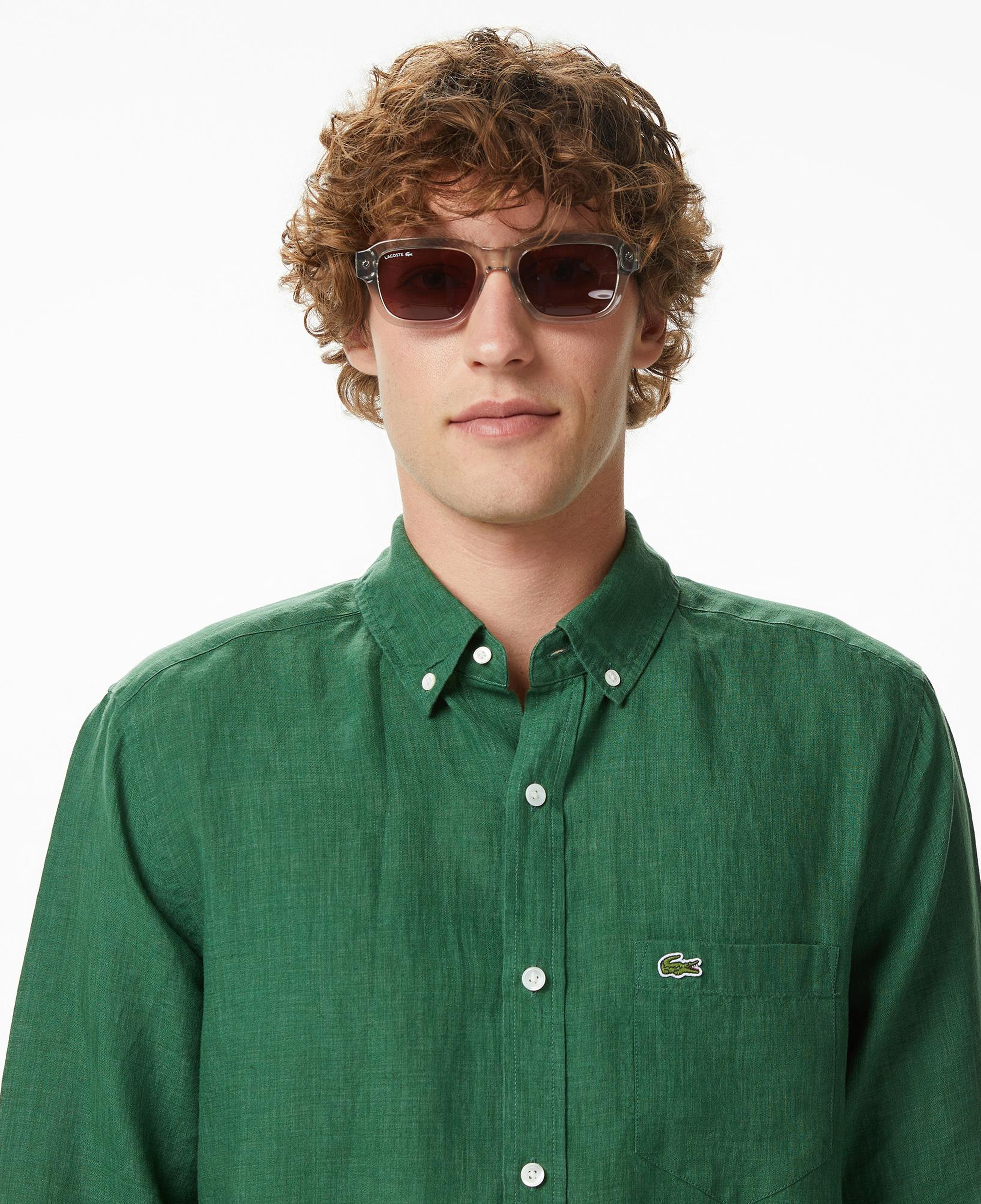 Lacoste Erkek Regular Fit Düğmeli Yaka Keten Koyu Yeşil Gömlek