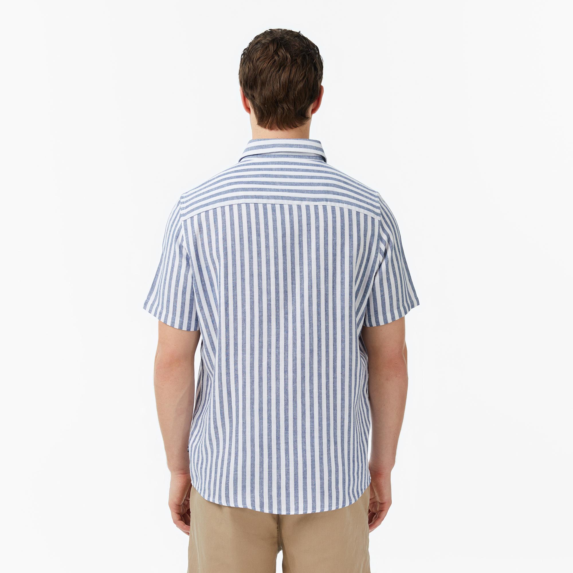 Nautica Erkek Lacivert Regular Fit Kısa Kollu Çizgili Gömlek