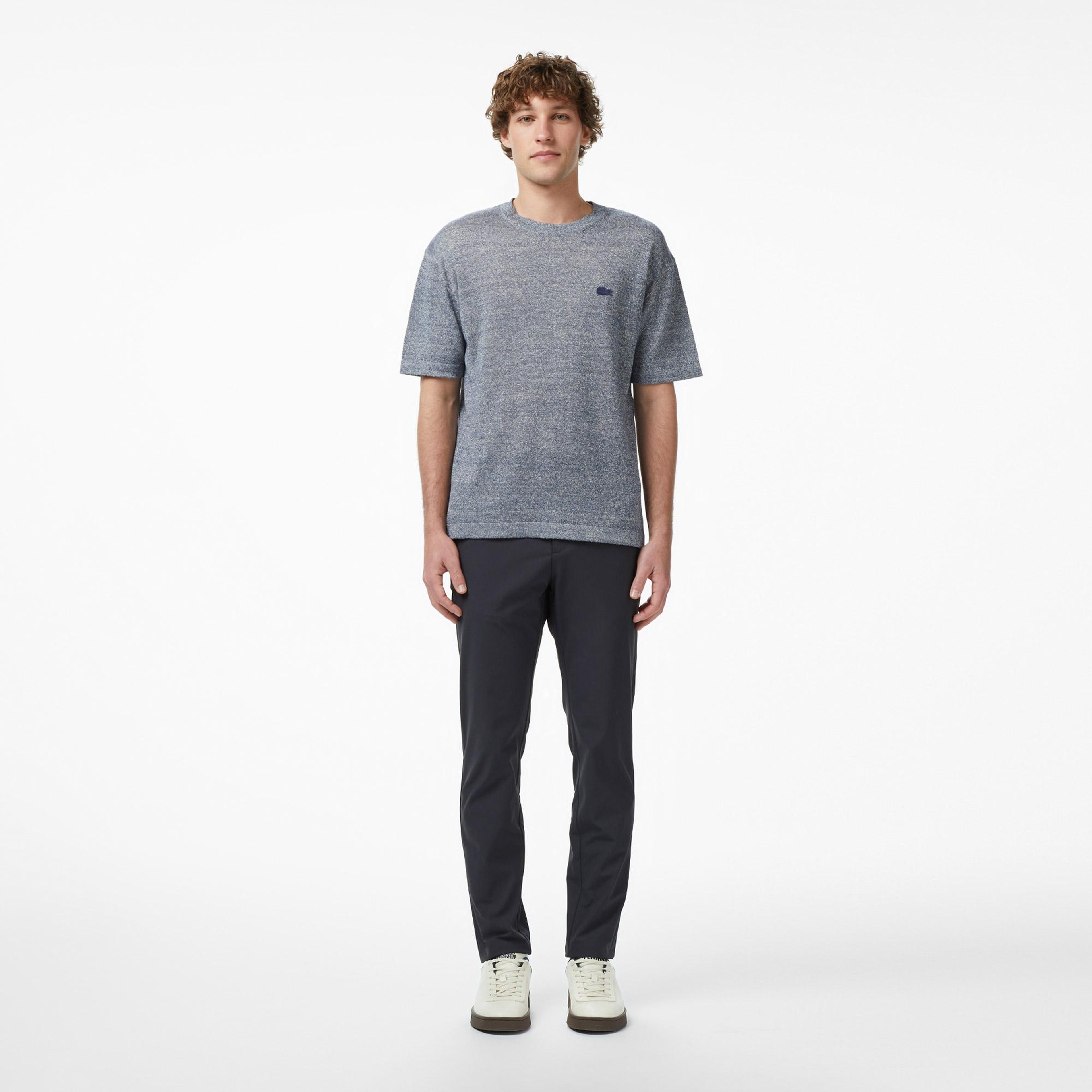 Lacoste Erkek Classic Fit Kısa Kollu Bisiklet Yaka Keten Lacivert Triko