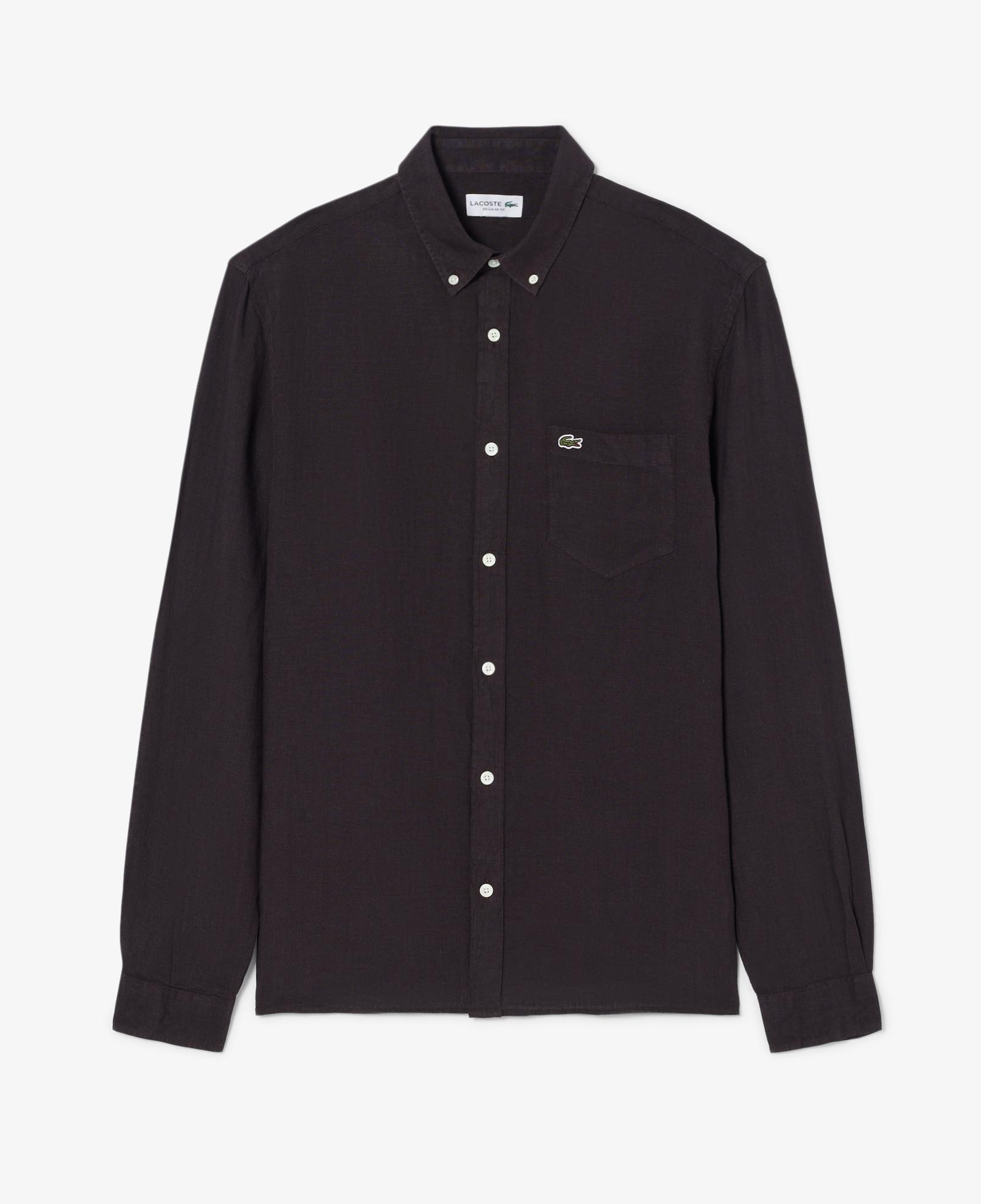 Lacoste Erkek Regular Fit Düğmeli Yaka Keten Koyu Kahverengi Gömlek