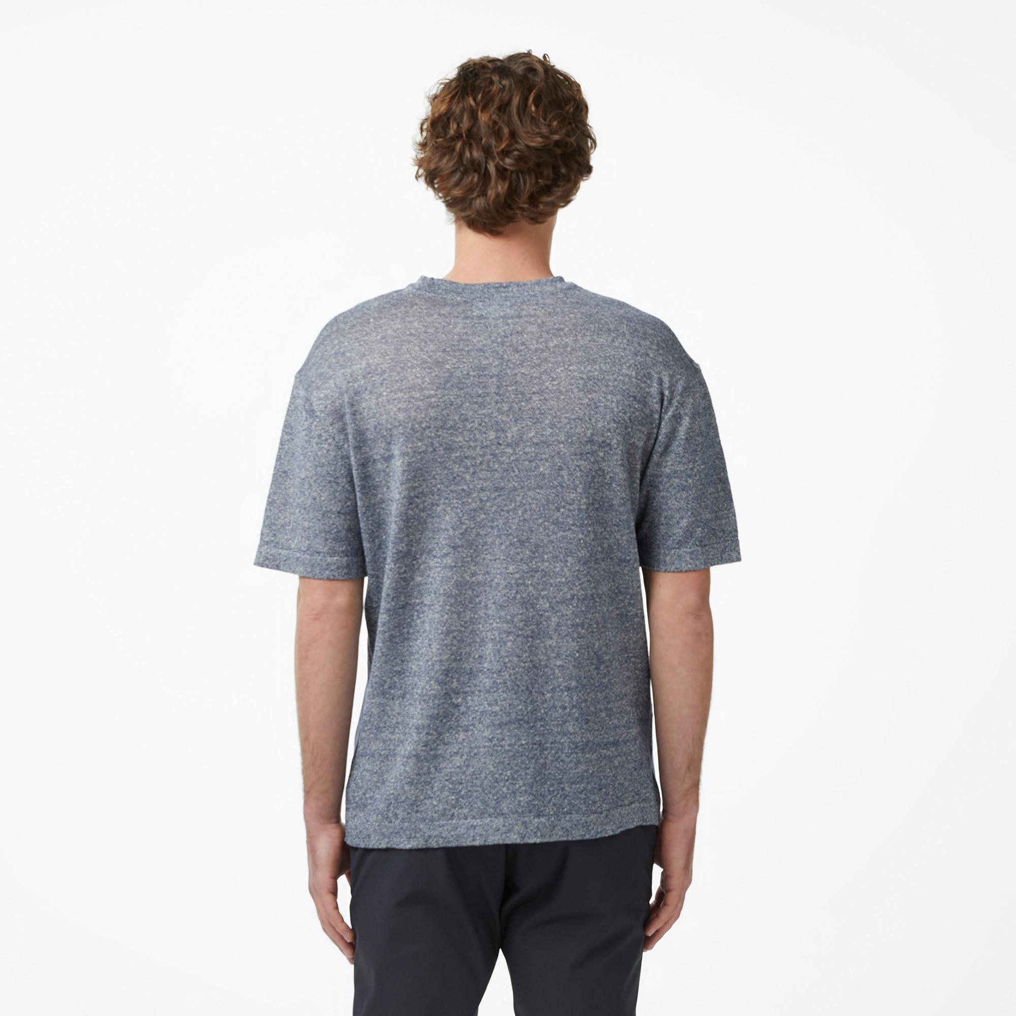 Lacoste Erkek Classic Fit Kısa Kollu Bisiklet Yaka Keten Lacivert Triko