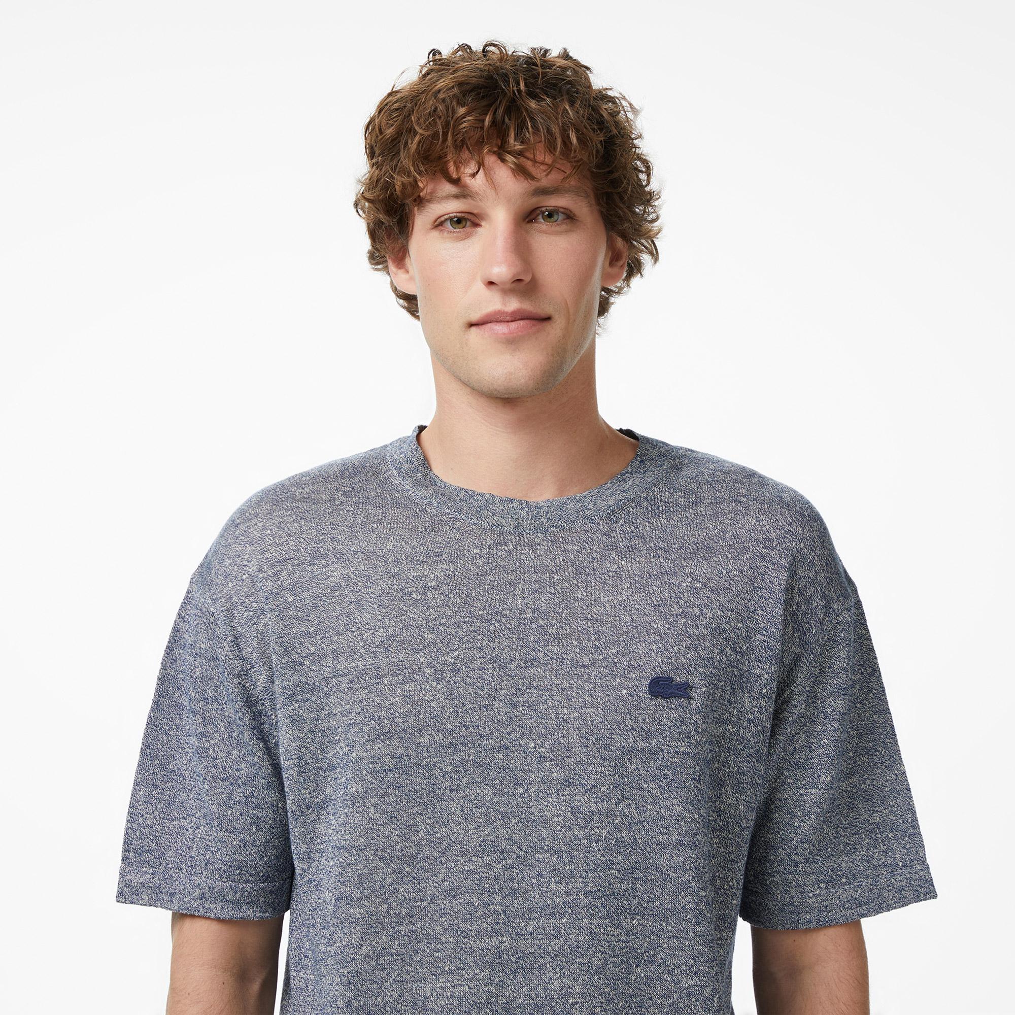 Lacoste Erkek Classic Fit Kısa Kollu Bisiklet Yaka Keten Lacivert Triko