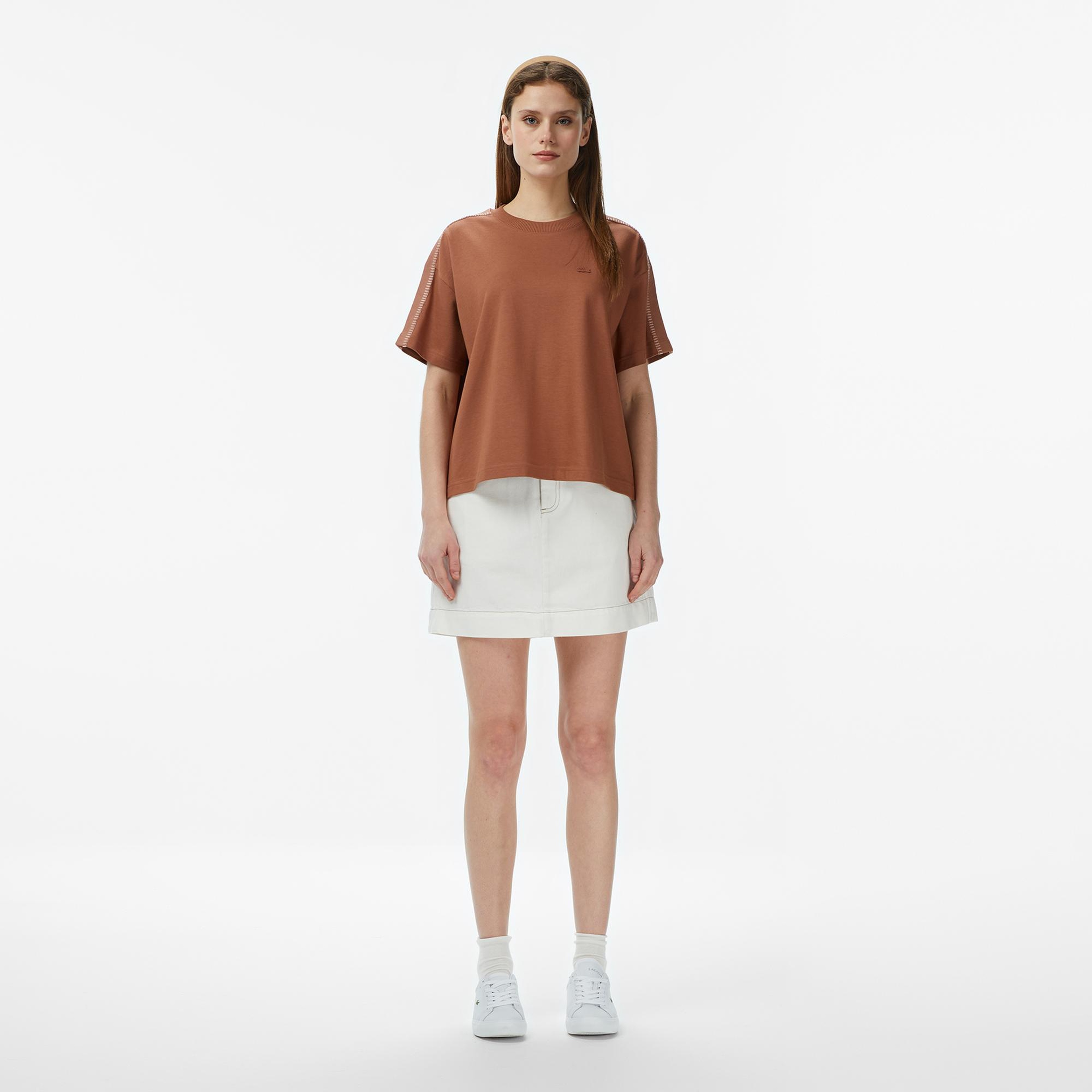 Lacoste Kadın Classic Fit Denim Krem Etek