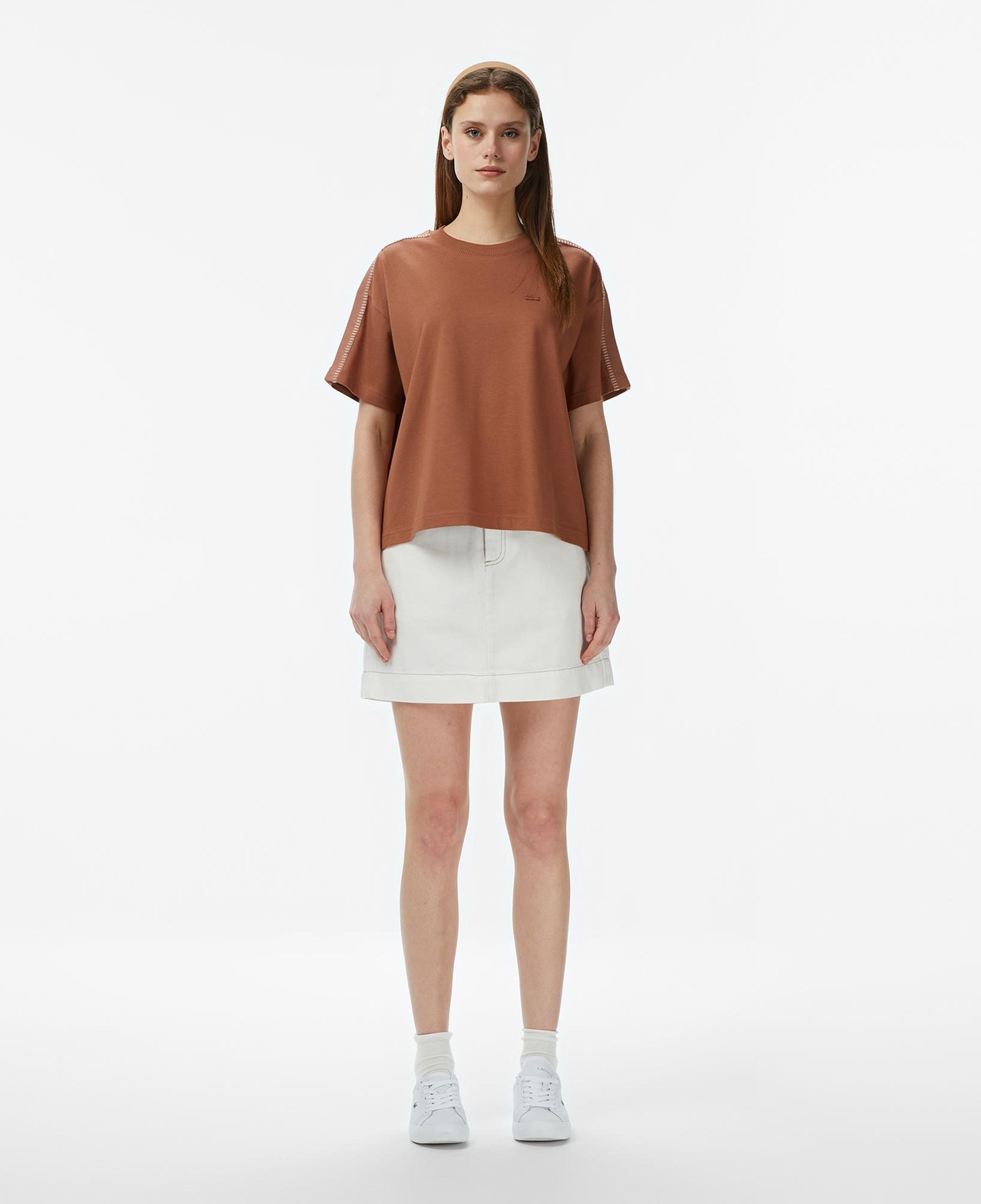 Lacoste Kadın Classic Fit Denim Krem Etek