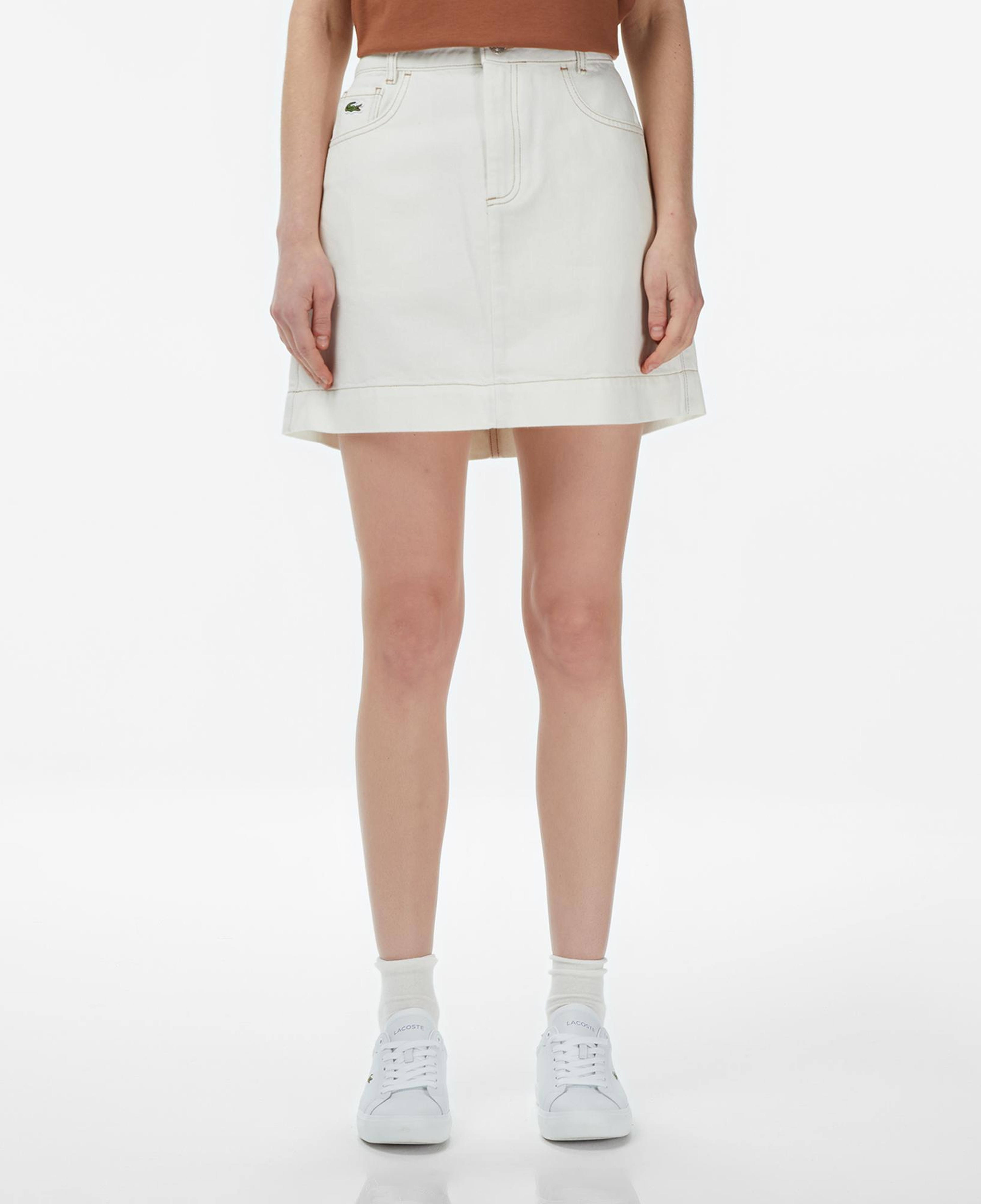 Lacoste Kadın Classic Fit Denim Krem Etek