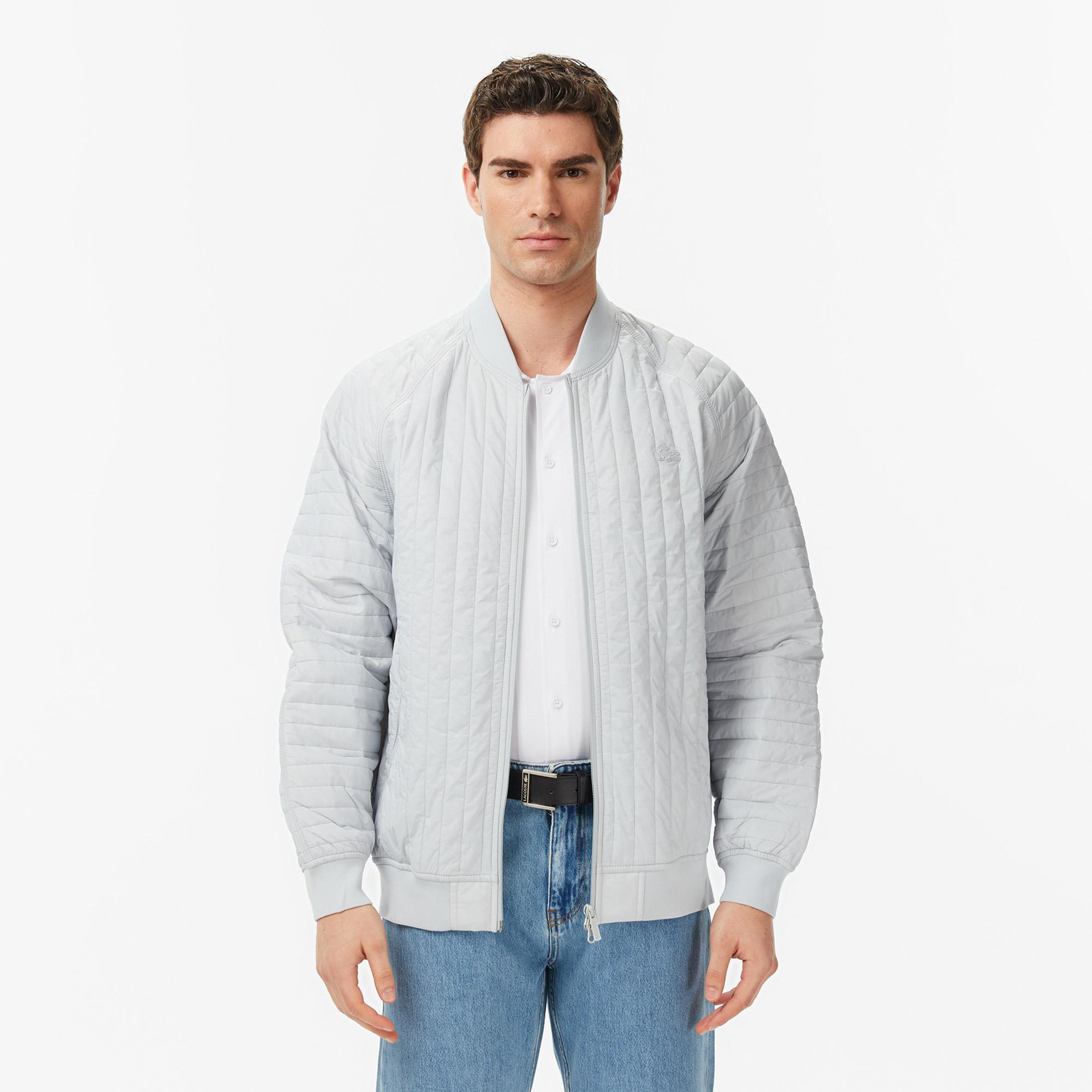 Lacoste Erkek Relaxed Fit Fermuarlı Gri Bomber Ceket