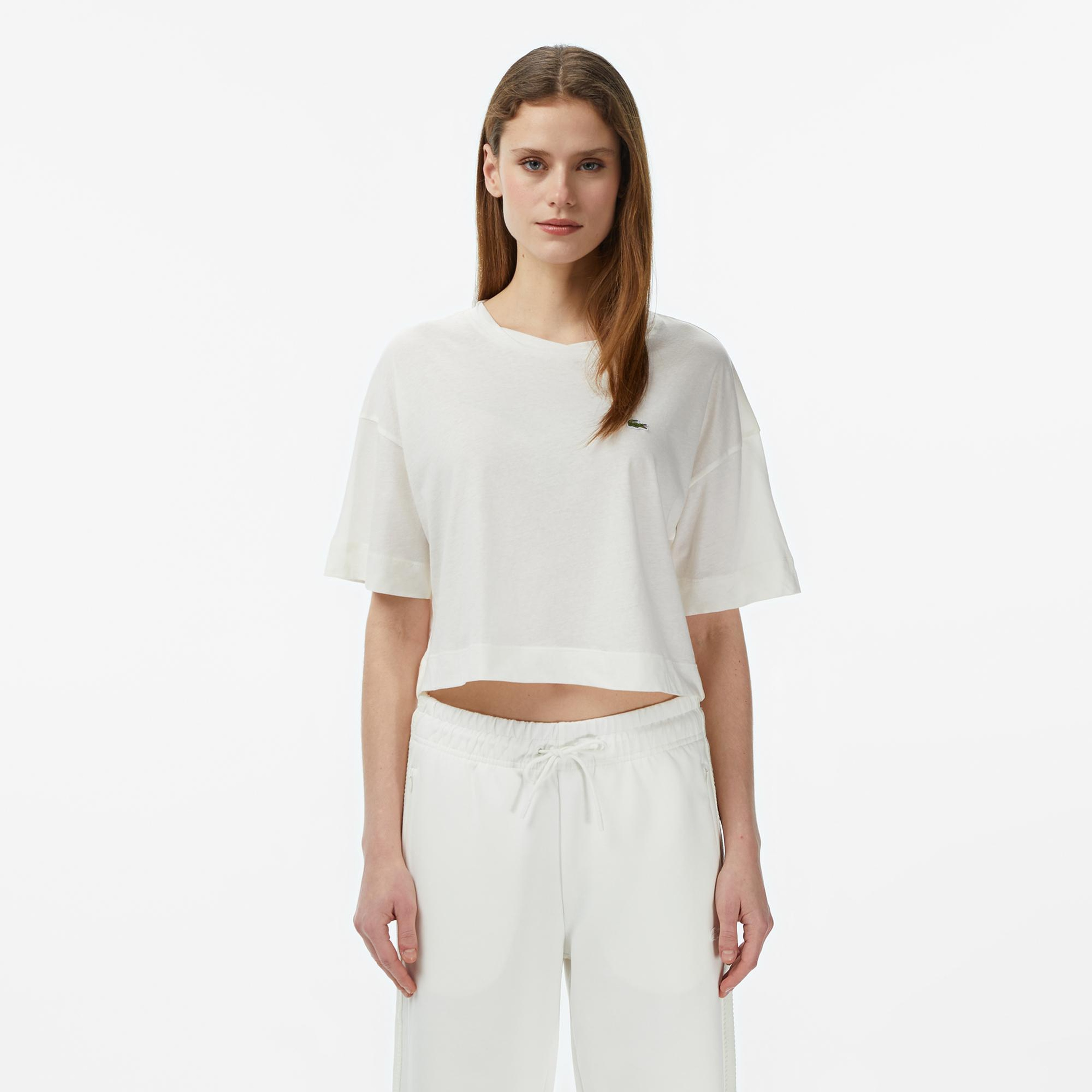 Lacoste Kadın Bisiklet Yaka Krem T-Shirt