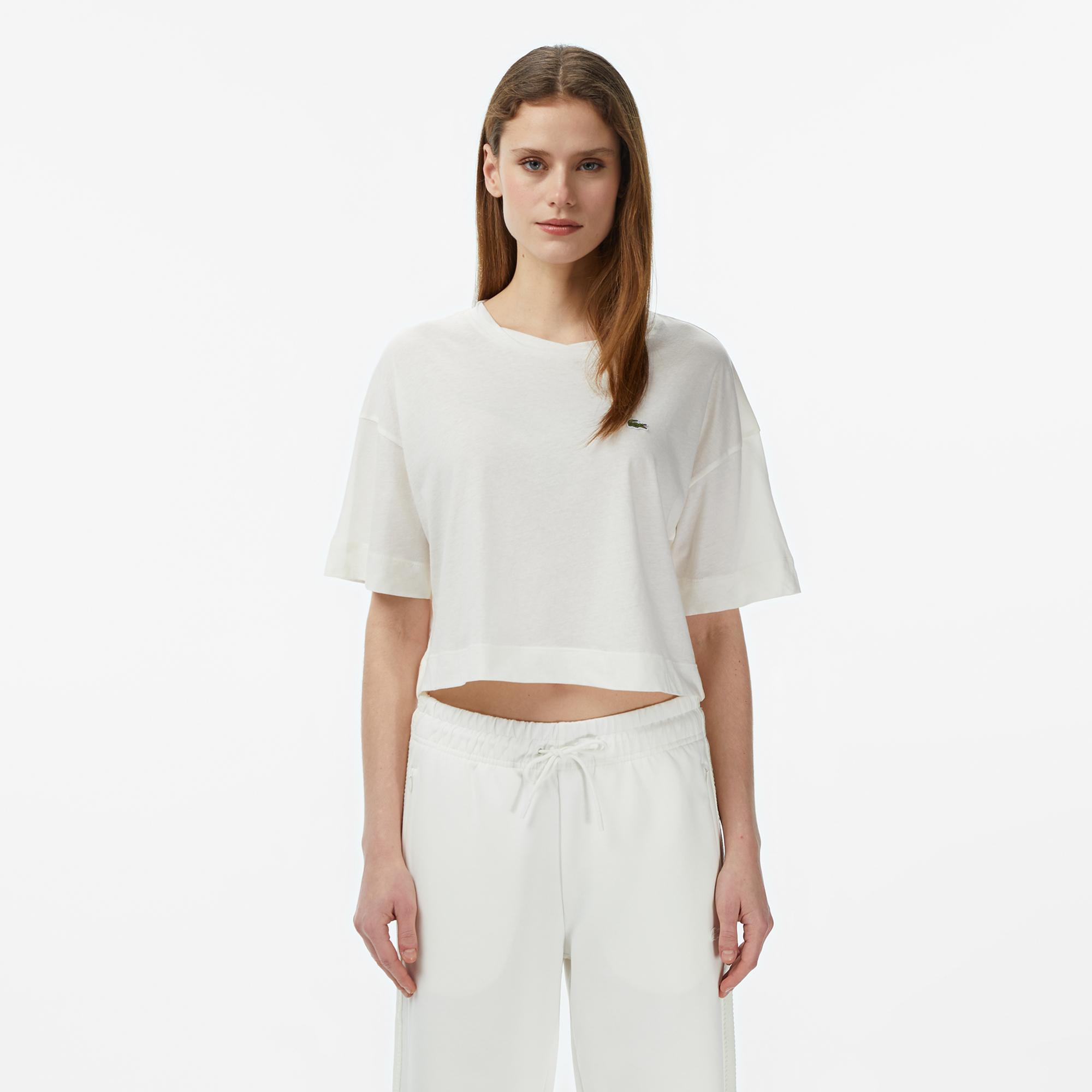 Lacoste Kadın Bisiklet Yaka Krem T-Shirt