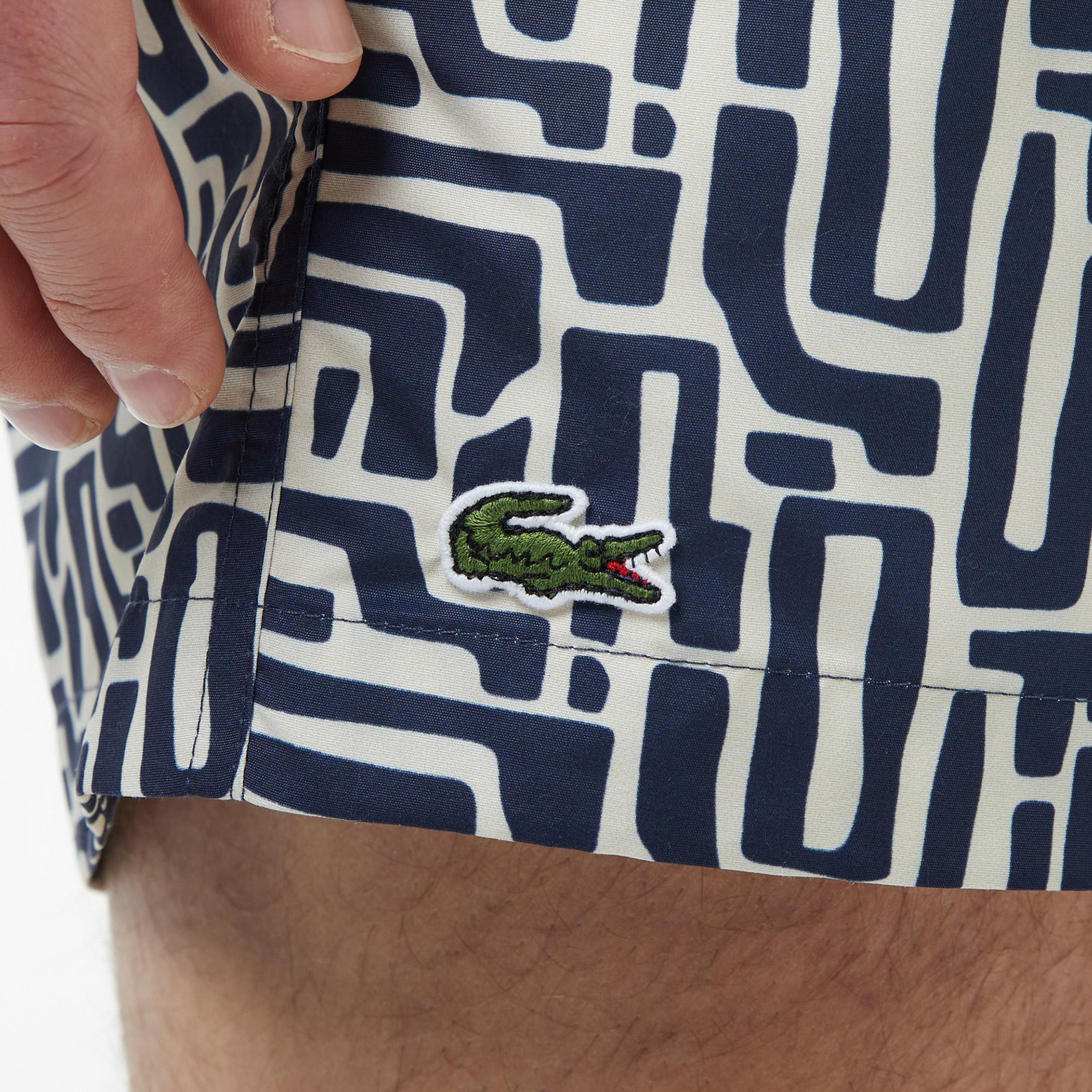 Lacoste Erkek Regular Fit Desenli Lacivert Deniz Şortu