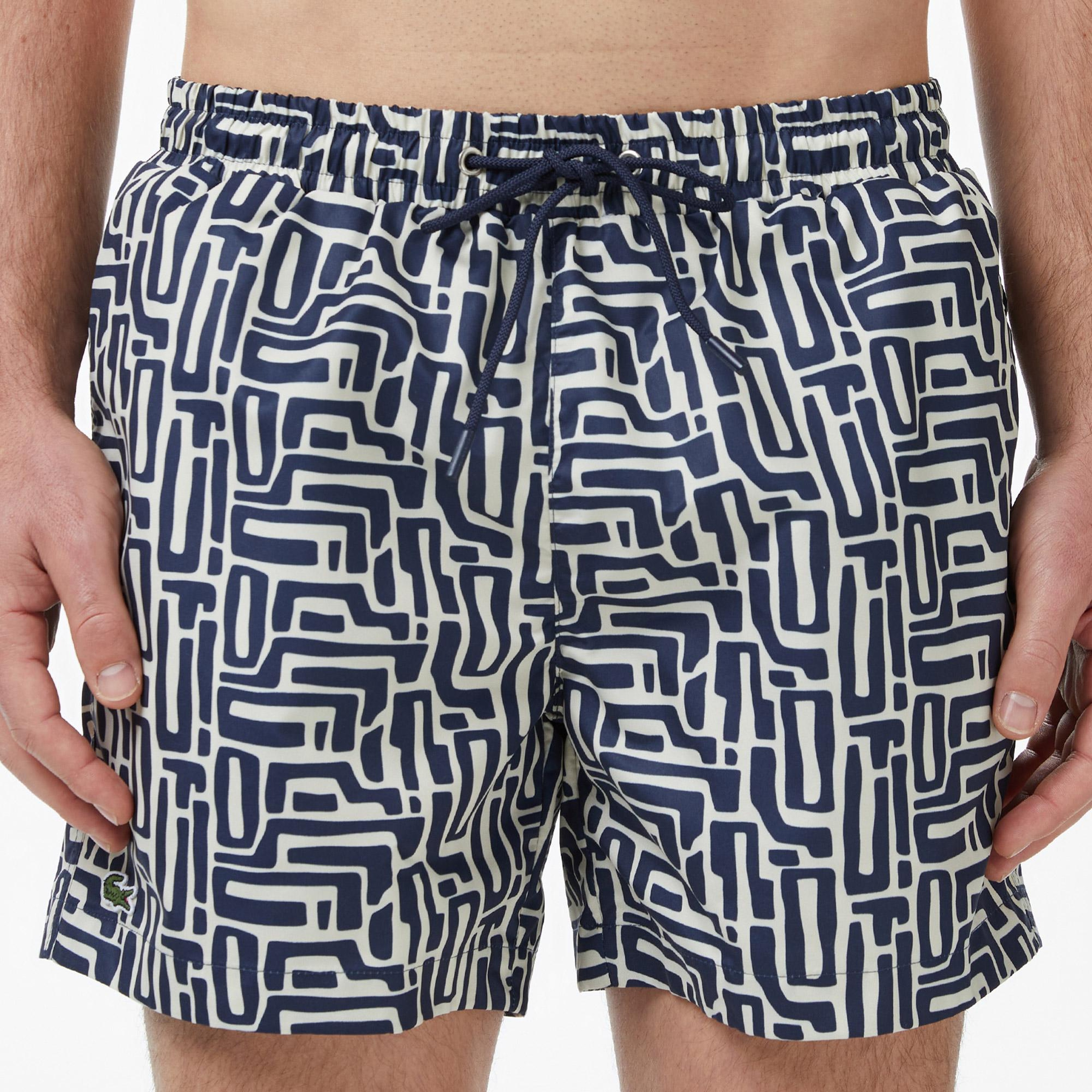 Lacoste Erkek Regular Fit Desenli Lacivert Deniz Şortu