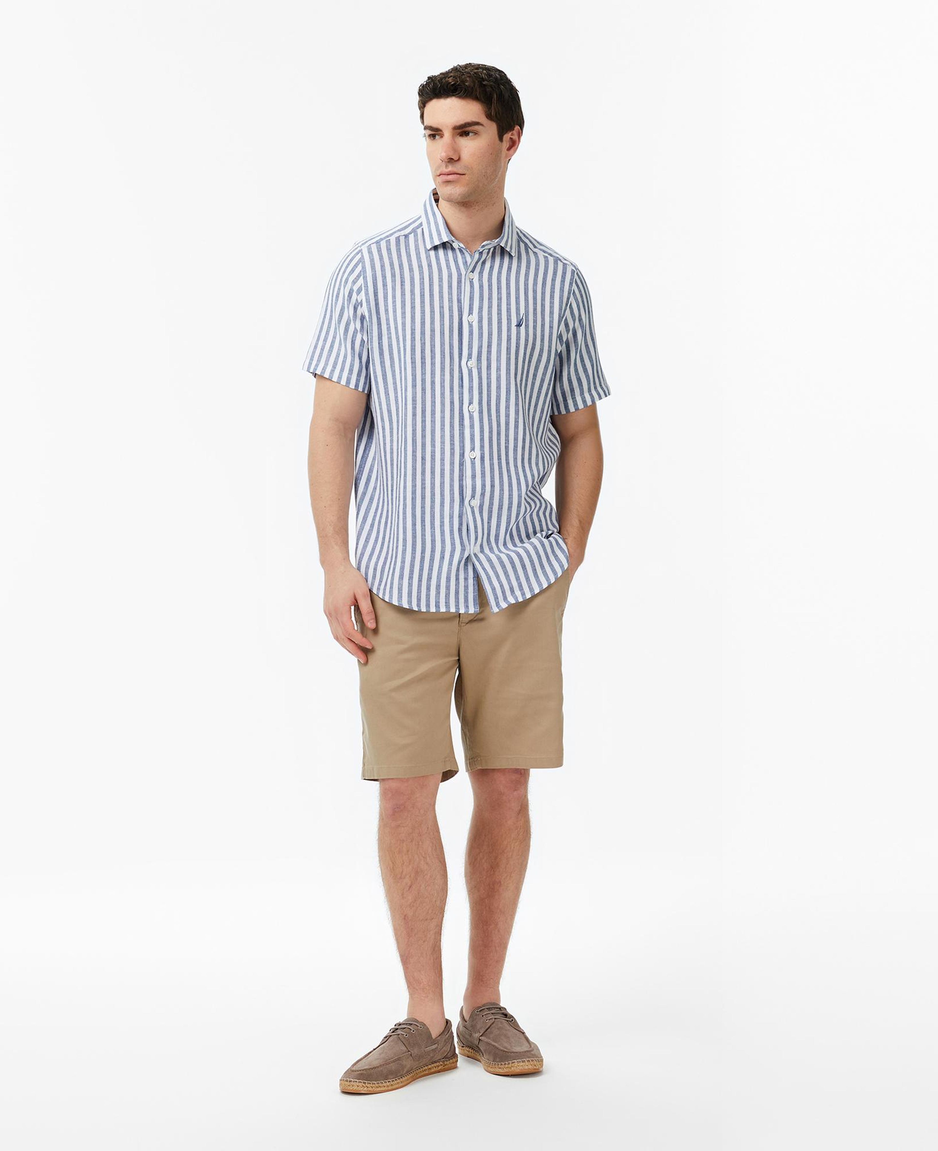 Nautica Erkek Lacivert Regular Fit Kısa Kollu Çizgili Gömlek