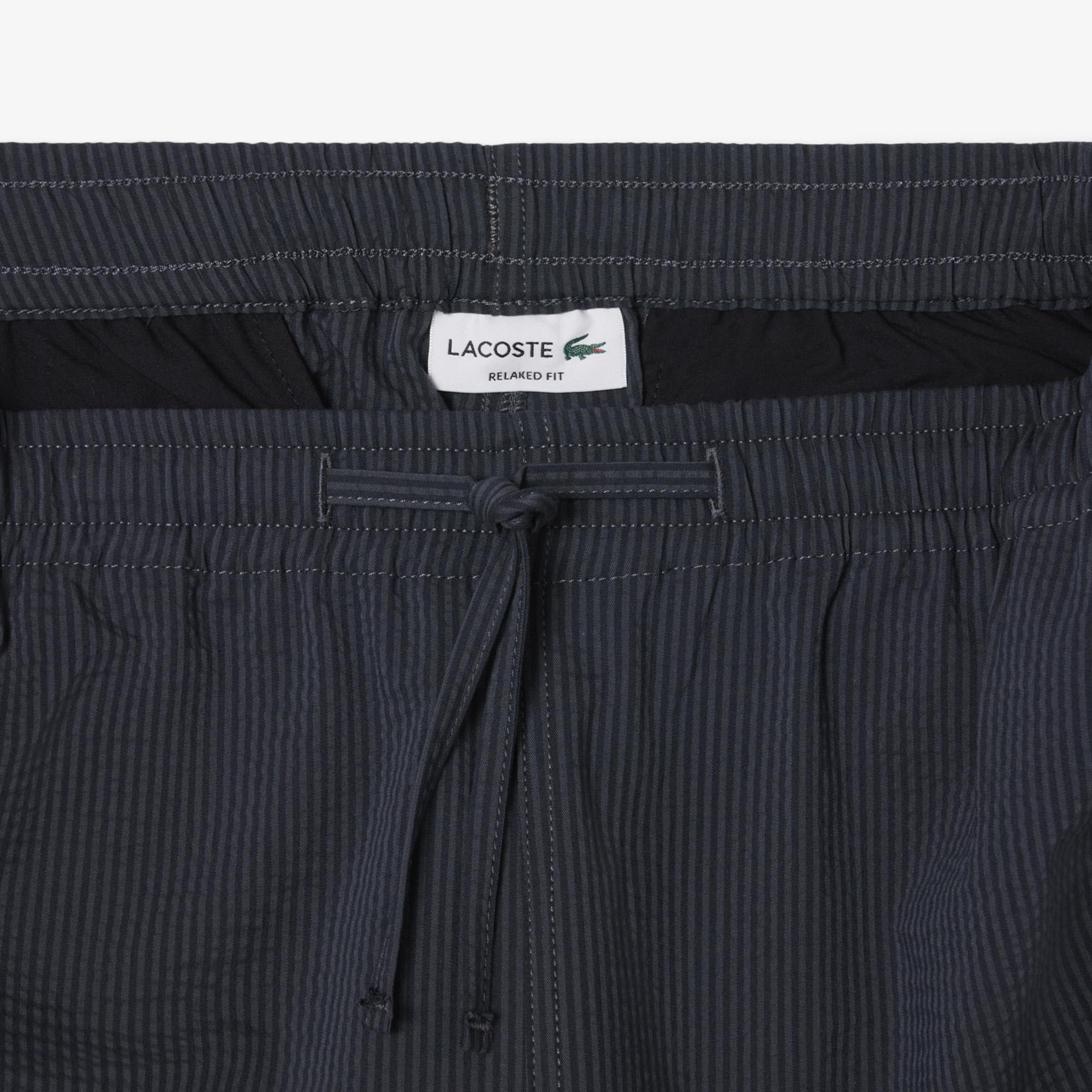 Lacoste Erkek Relaxed Fit Çizgili Siyah Şort
