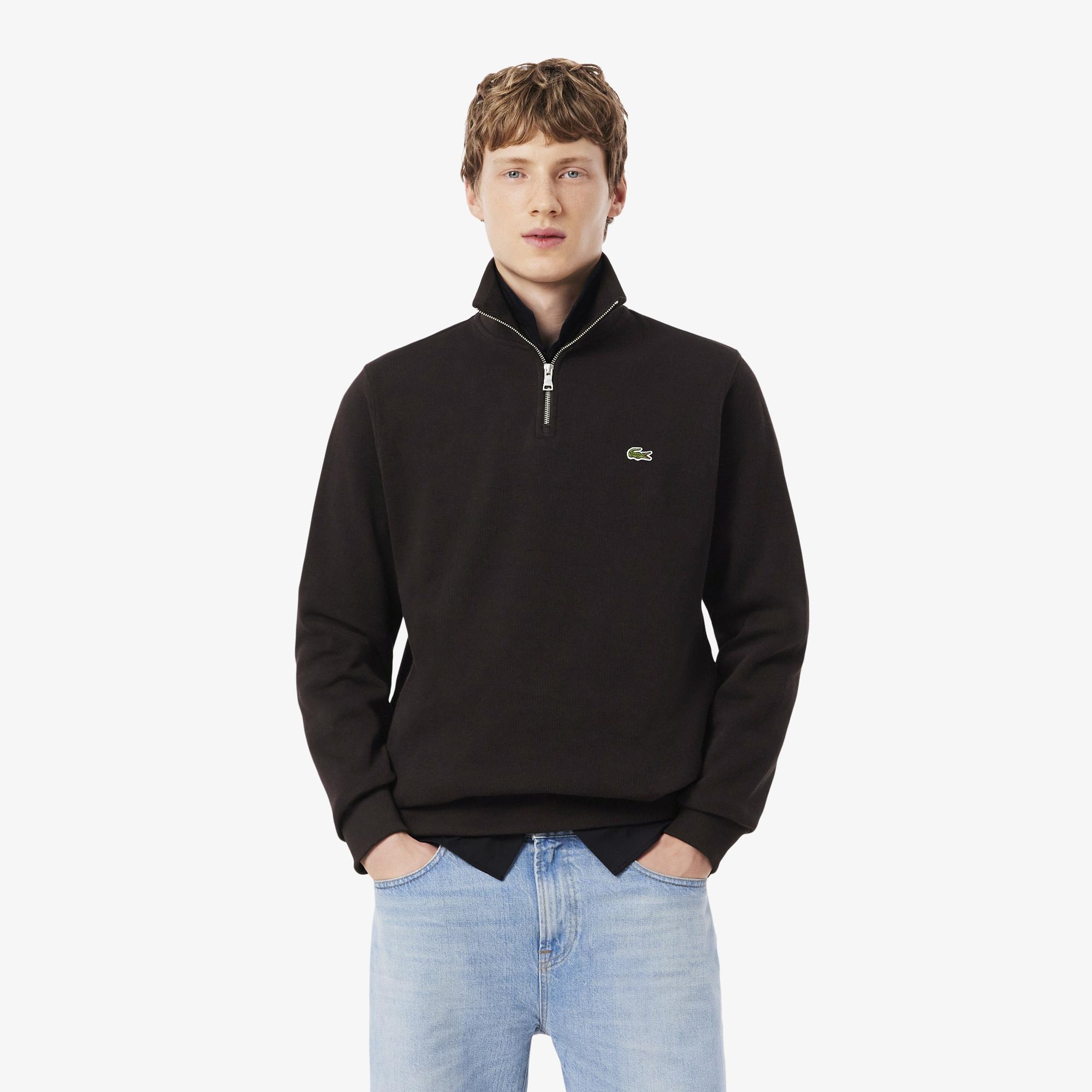 Lacoste Erkek Classic Fit Yarım Fermuarlı Kahverengi Sweatshirt