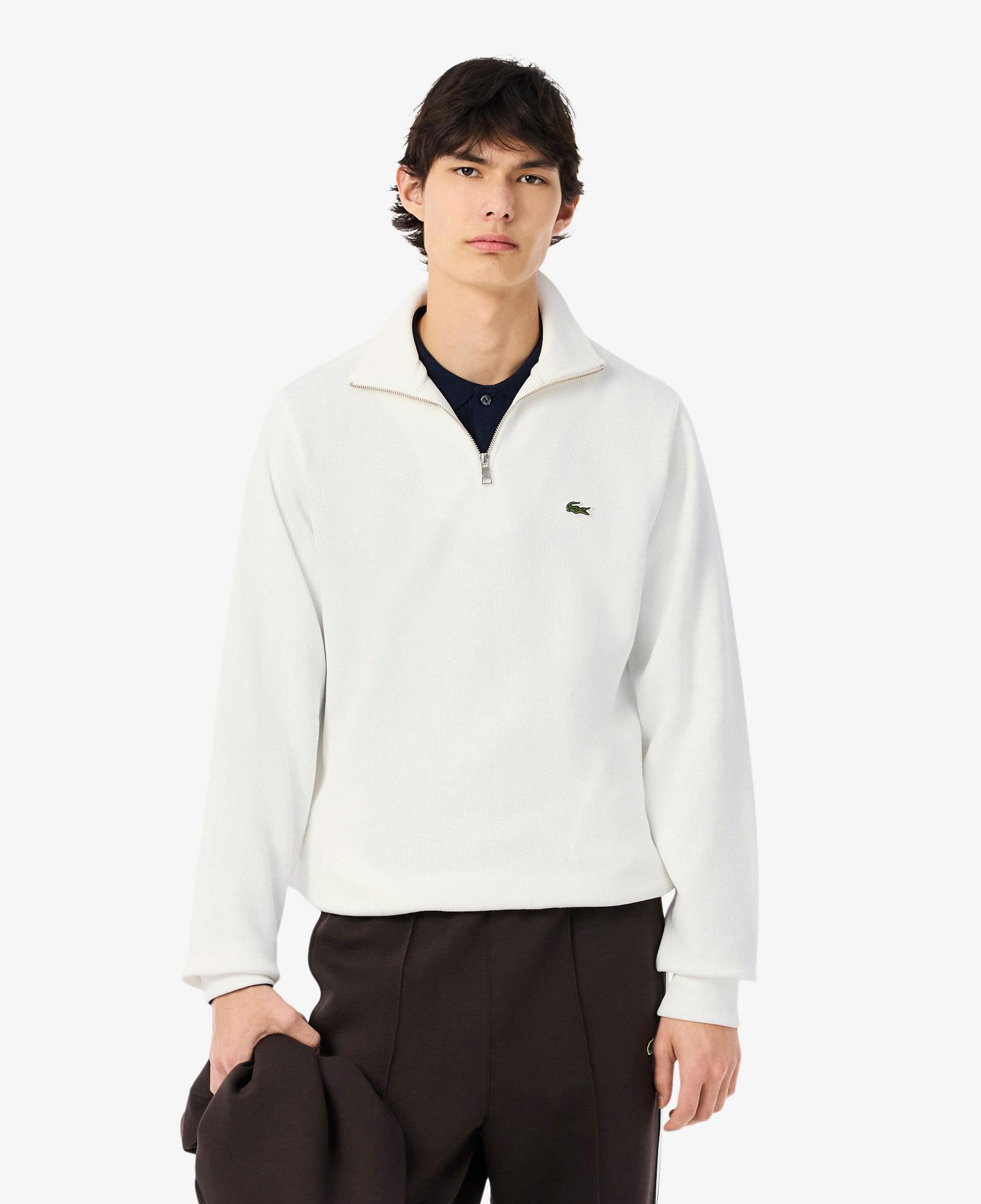 Lacoste Erkek Classic Fit Yarım Fermuarlı Beyaz Sweatshirt