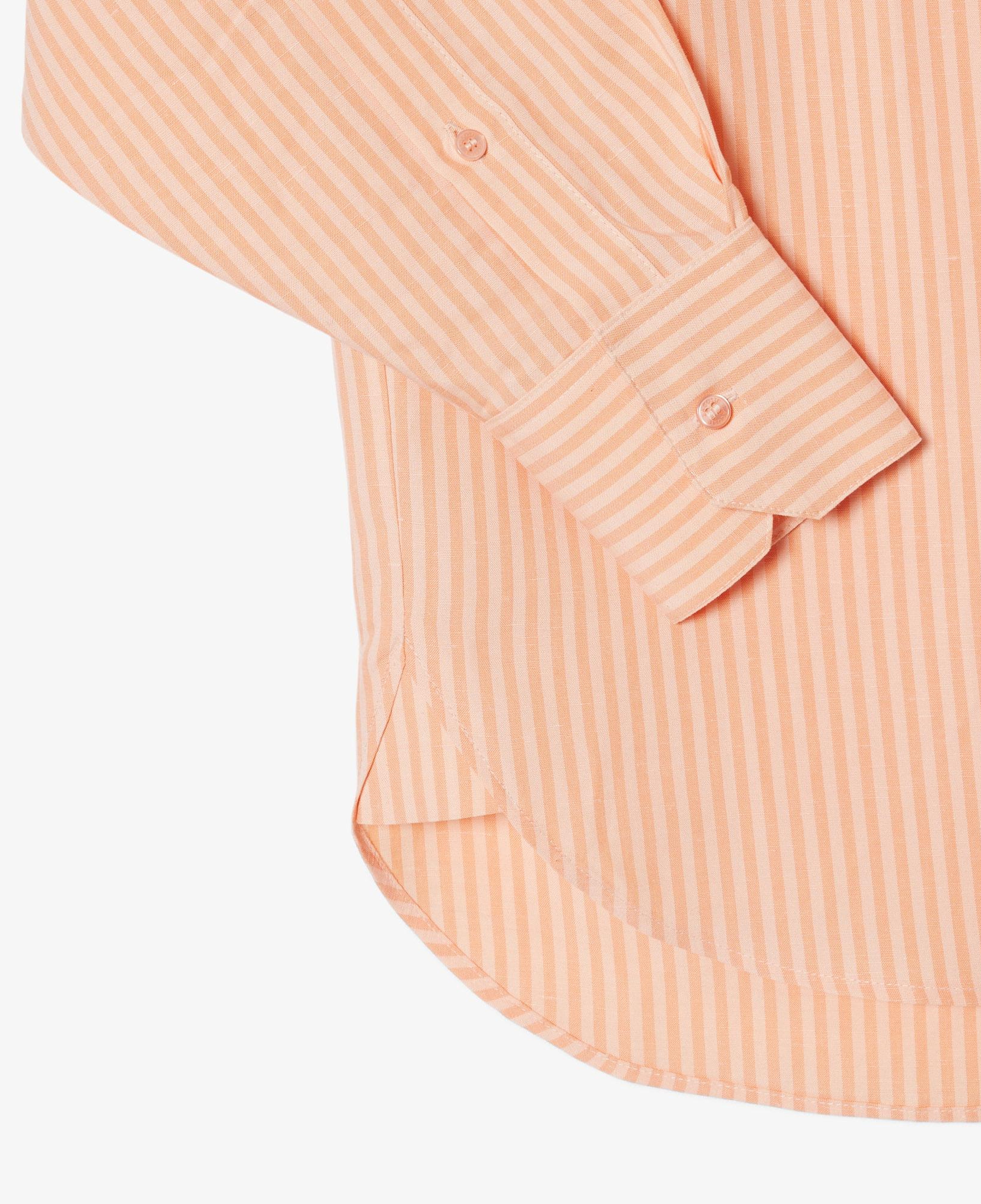 Lacoste Kadın Oversize Fit Çizgili Keten Turuncu Gömlek