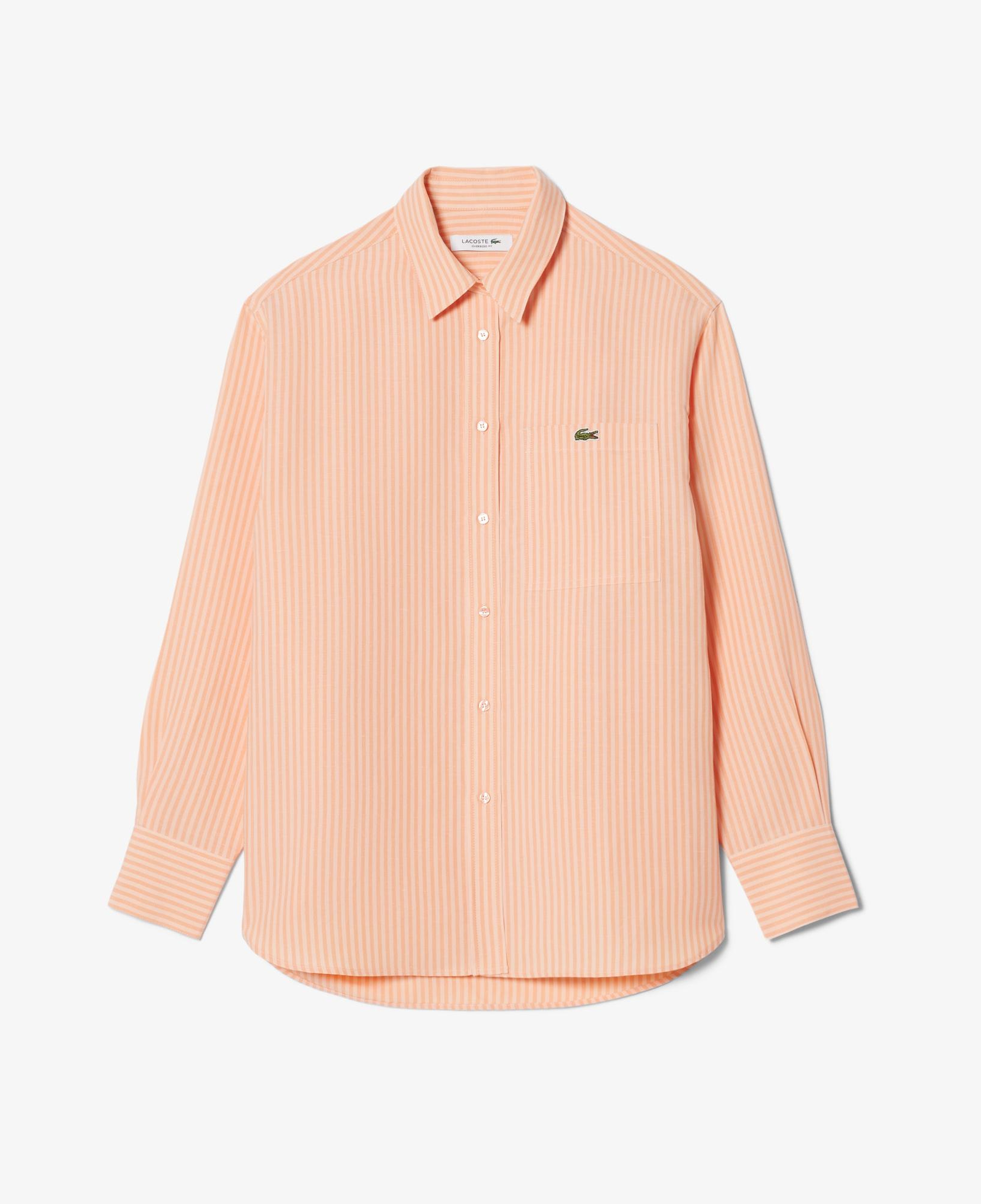 Lacoste Kadın Oversize Fit Çizgili Keten Turuncu Gömlek