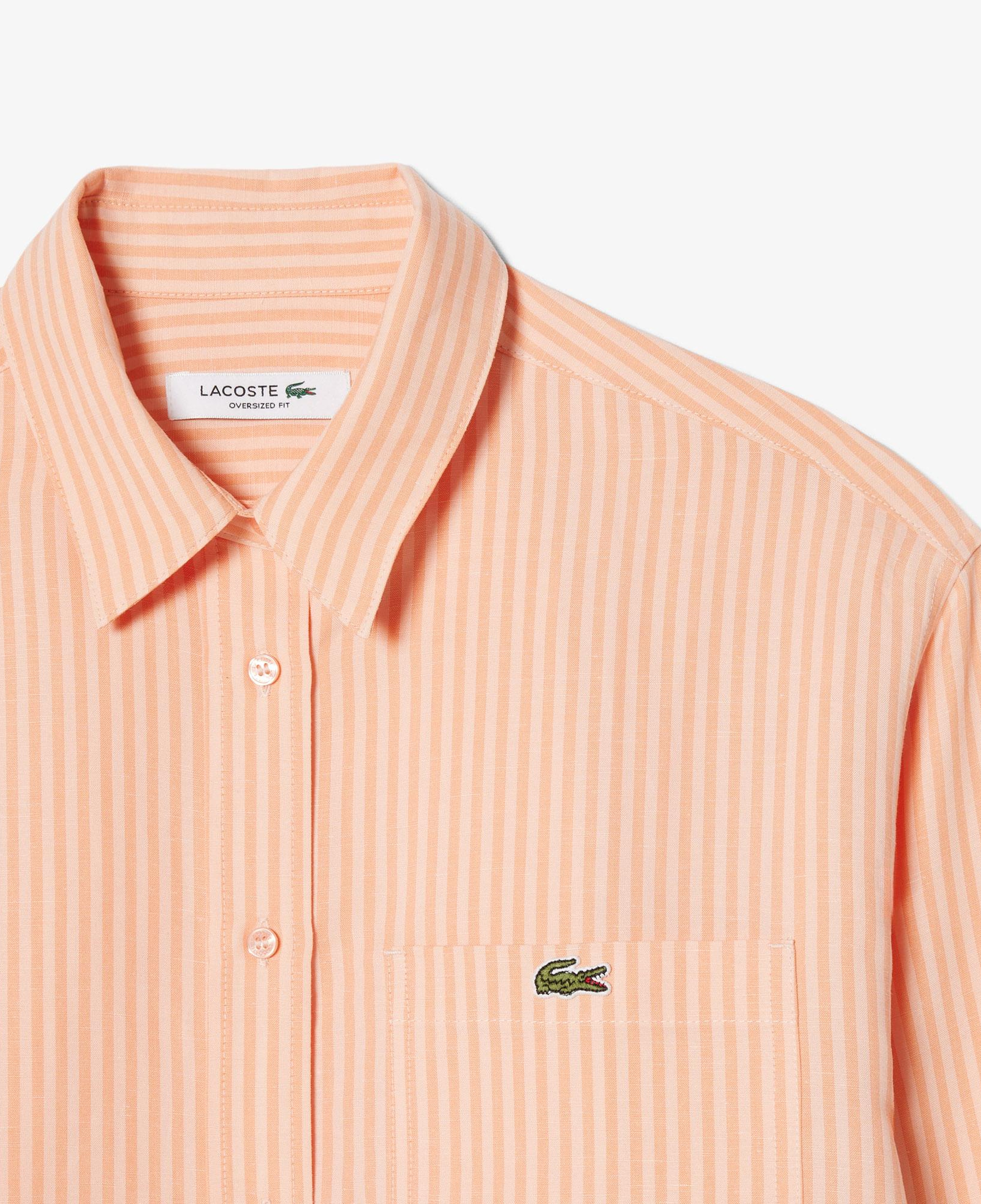 Lacoste Kadın Oversize Fit Çizgili Keten Turuncu Gömlek