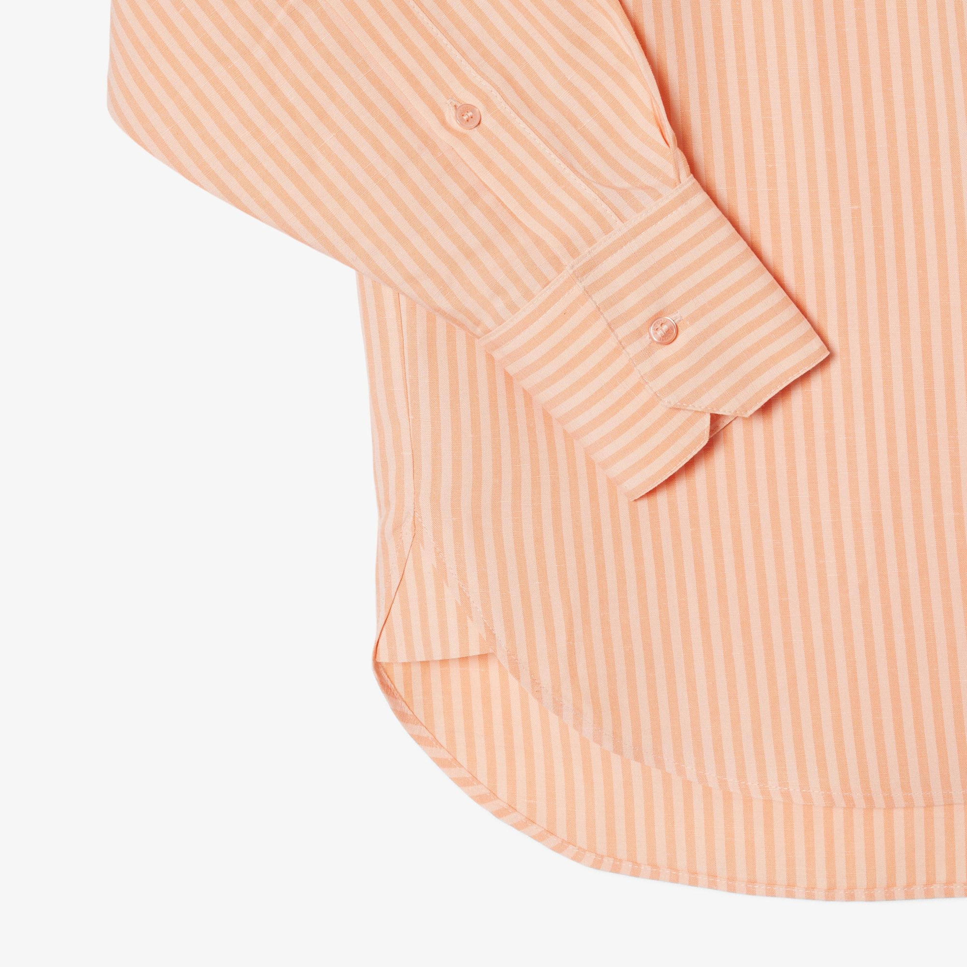 Lacoste Kadın Oversize Fit Çizgili Keten Turuncu Gömlek