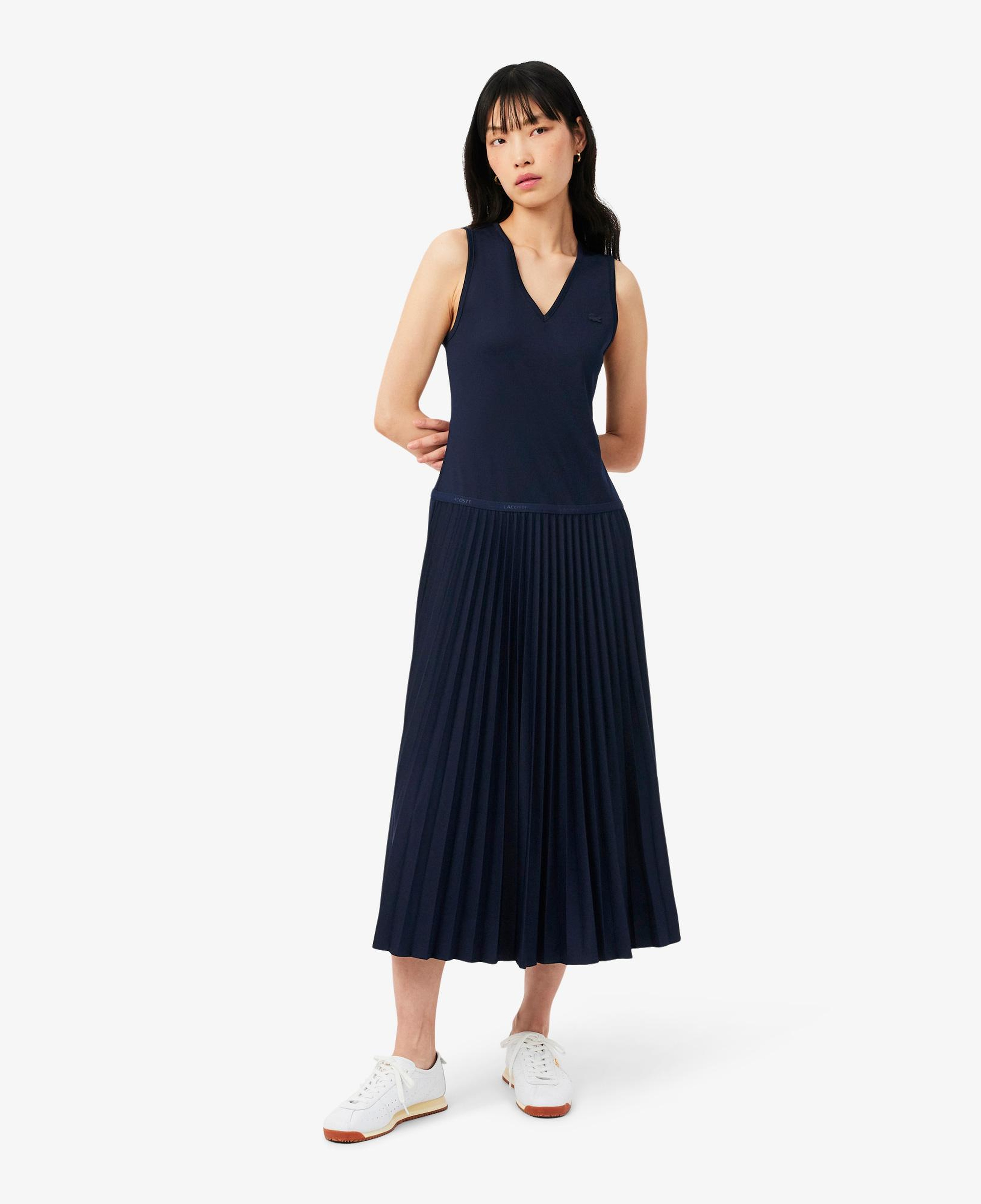 Lacoste Kadın Regular Fit Kolsuz V Yaka Lacivert Elbise